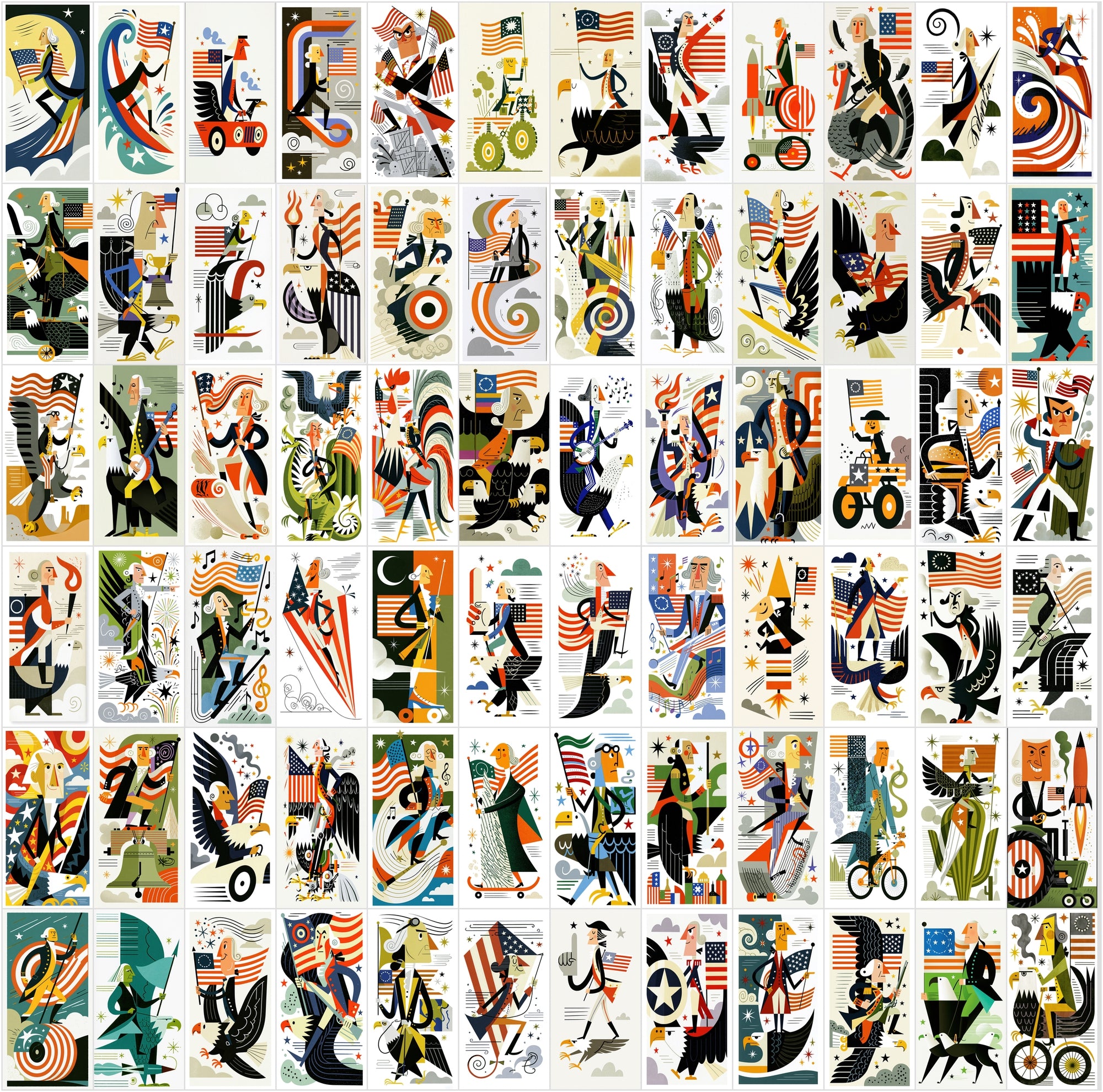 630 Retro Patriotic Cartoon Illustrations, American Eagle Clipart Bundle, Vintage USA JPG Art, Commercial License