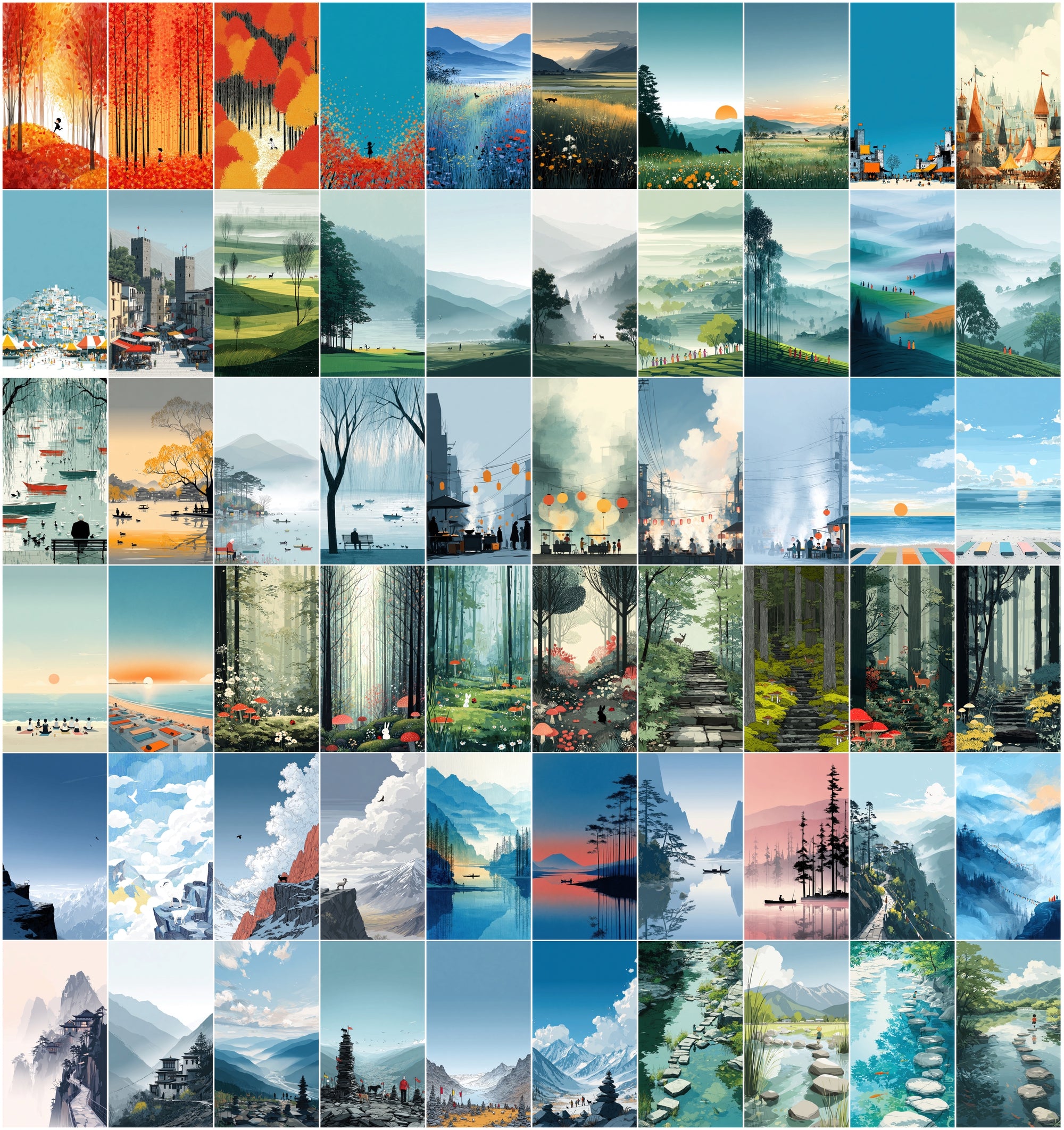 640 Flat Illustration Clipart Bundle – Nature Scenes, Children's Book Art, Commercial License,