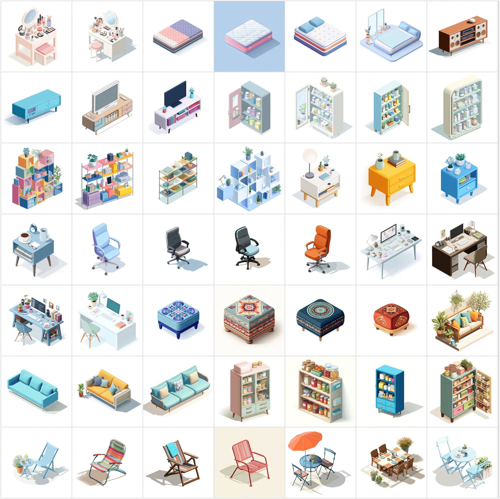 427 Isometric Furniture Illustrations