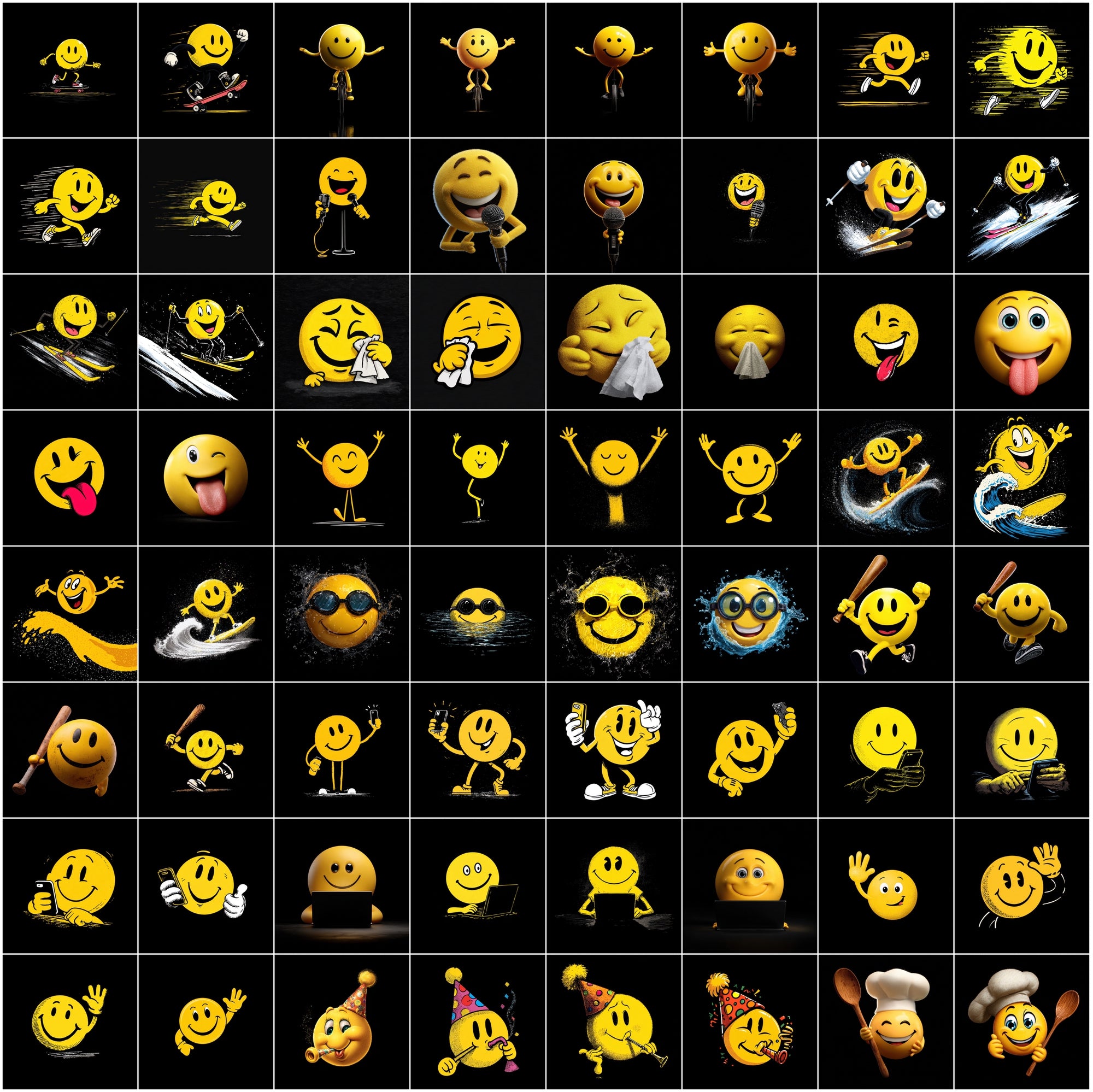 630 Yellow Emoticon Clipart Illustrations Bundle for Commercial Use