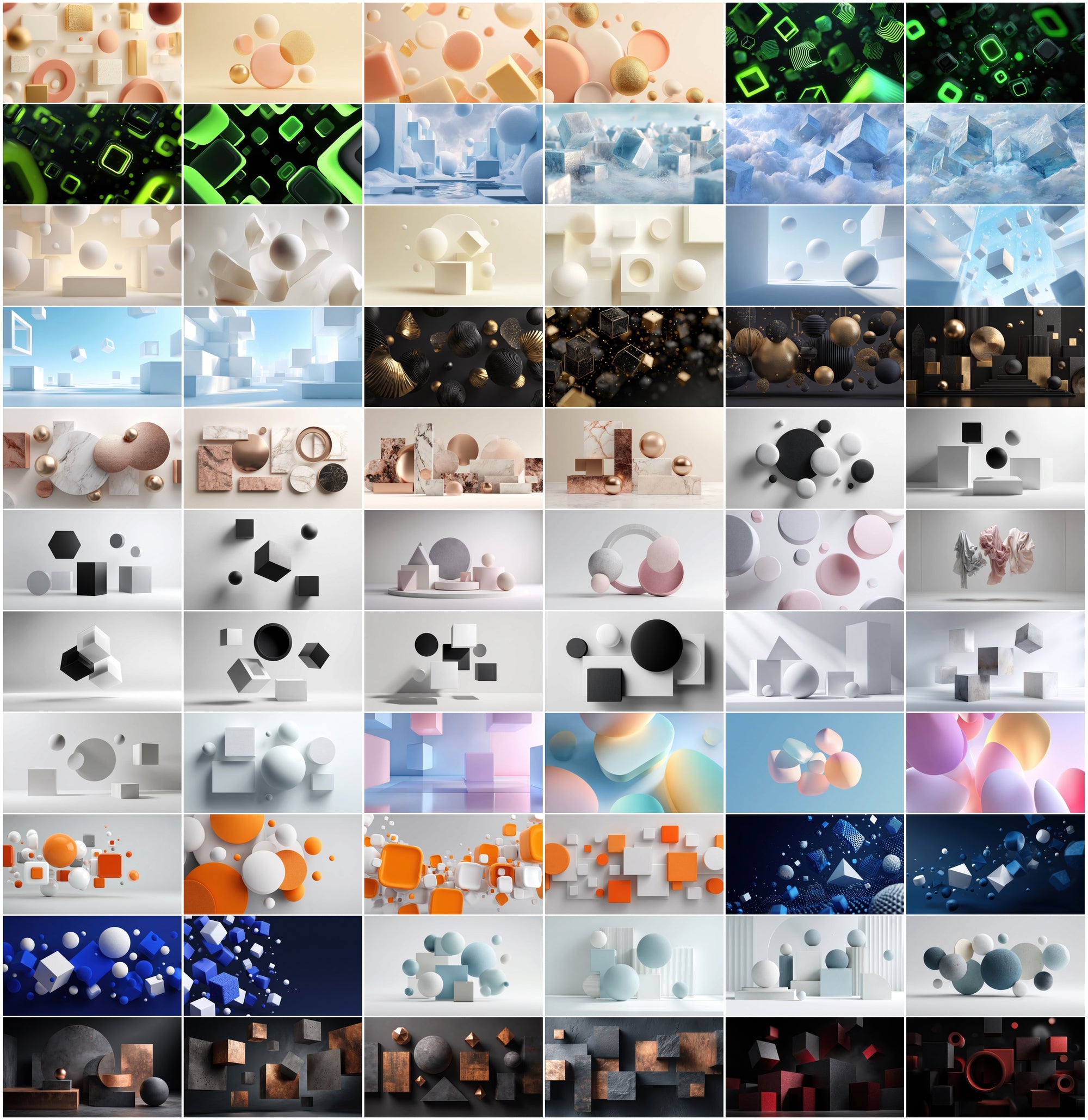 610 Colorful 3D Abstract Backgrounds Bundle | Floating Geometric Shapes