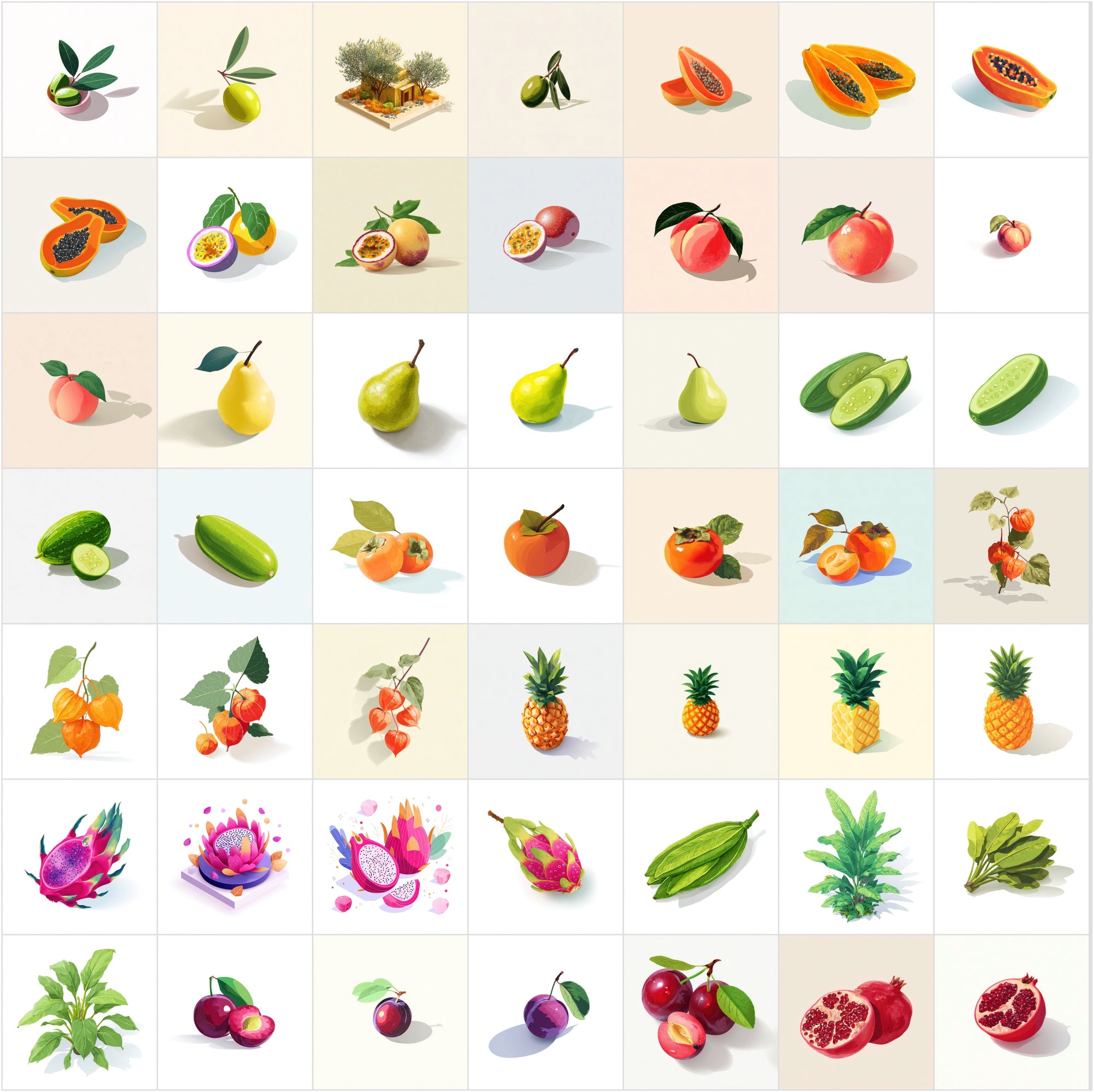 380 Isometric Fruit Illustrations