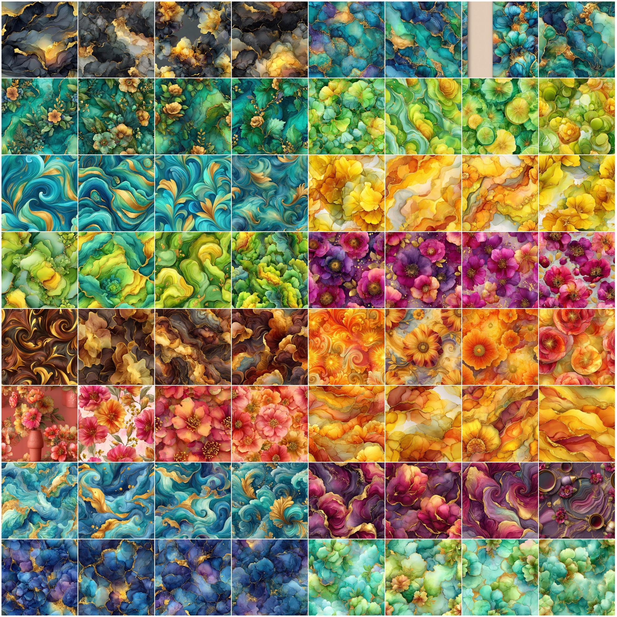 632 Seamless Abstract Ink Patterns Bundle with Gold Veins | Luxury Fluid Backgrounds