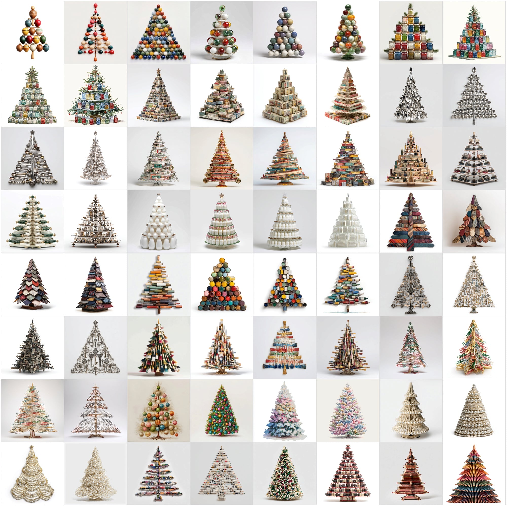 634 Retro Christmas Tree Illustrations Made from Vintage Items