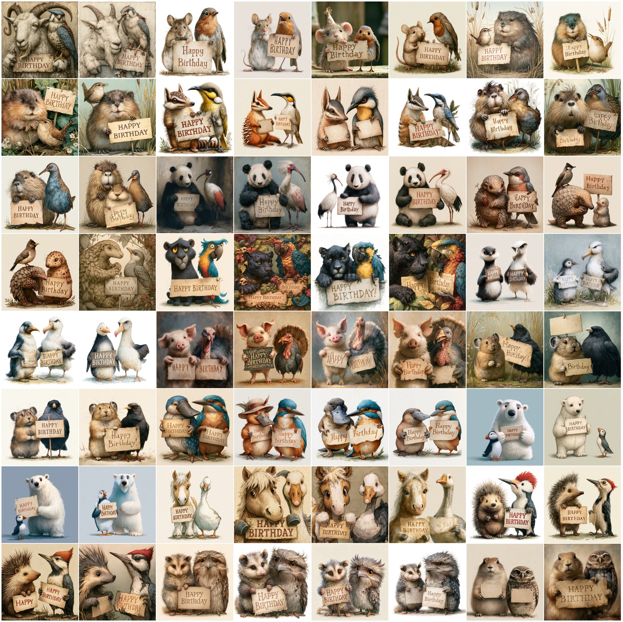 625 Birthday Animals Clipart Bundle | Fairy Tale Animal Birthday Card PNG JPG Set