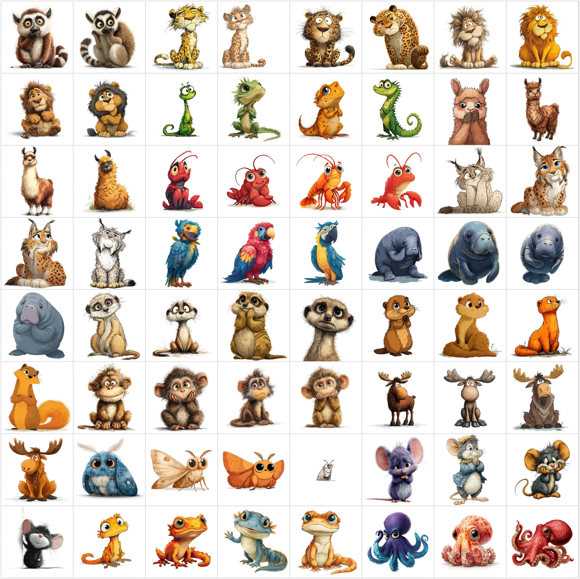 644 Shy Animal Cartoon Illustrations | White Background