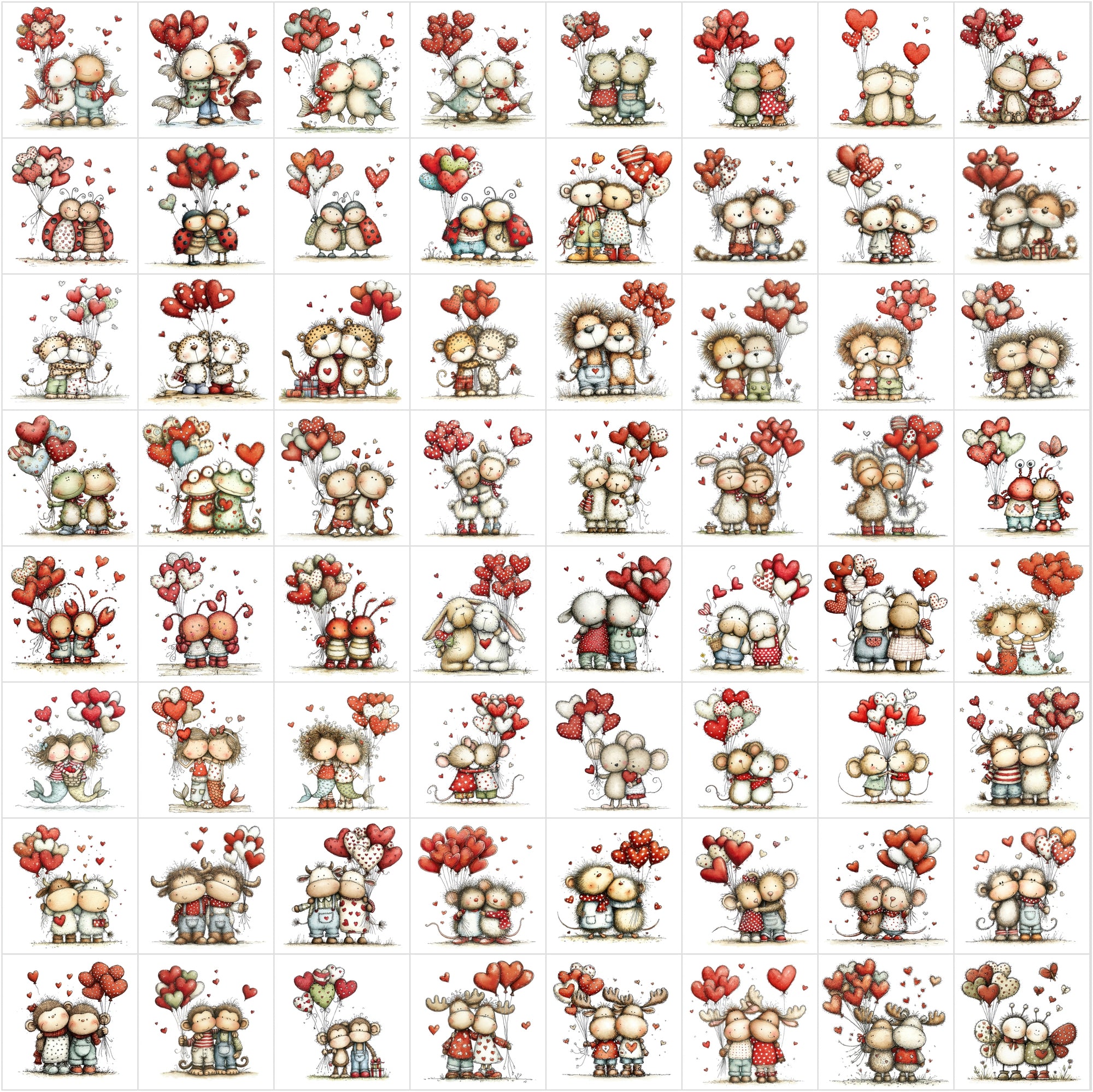 630 Animals Hugging Clipart Bundle | Valentine Cute Watercolor Style