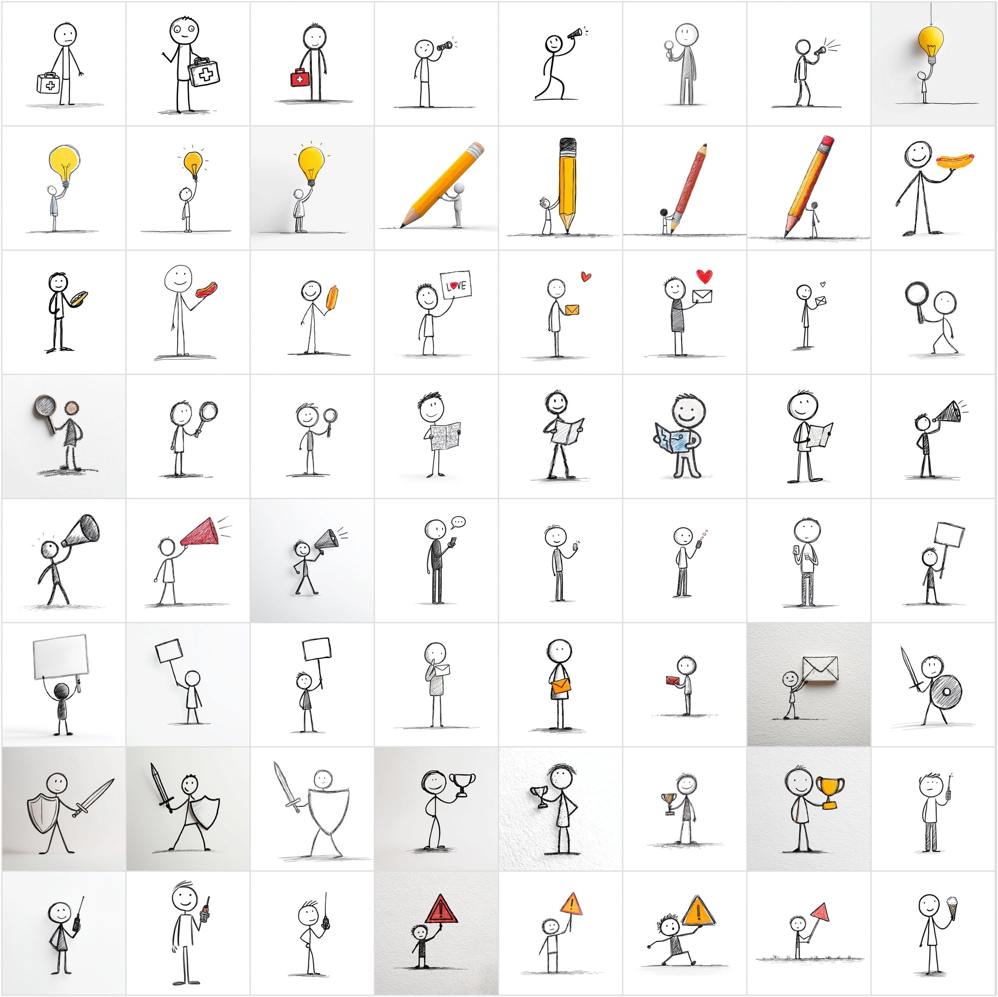 950 Stick Figure Clipart Bundle, Funny Stick Man Images, Everyday Actions, Sports, Office, School JPG Commercial Use