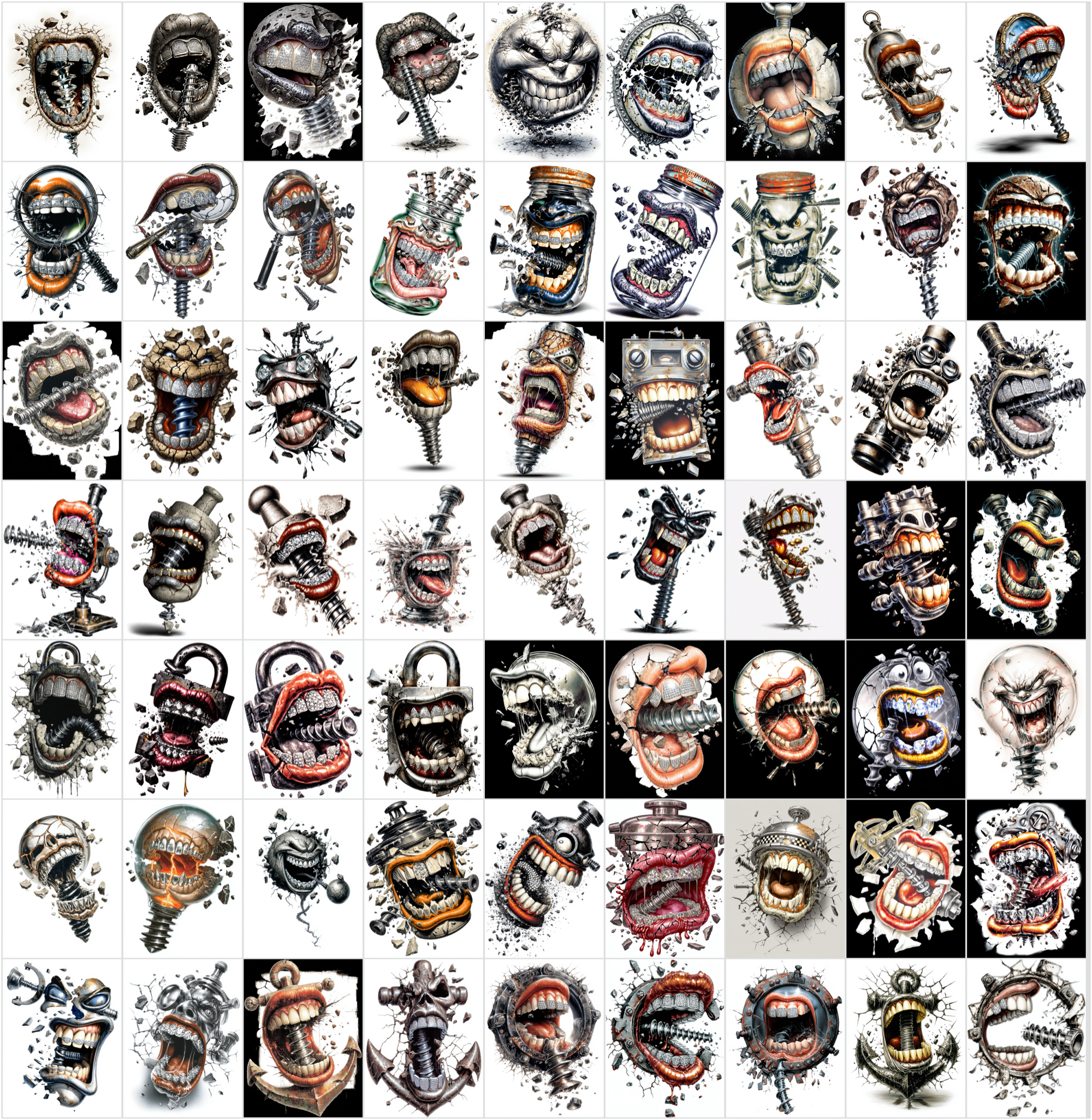 630 Airbrush T-Shirt Designs Bundle – 90s Style Graphic Pack, High Resolution JPG, Streetwear Art