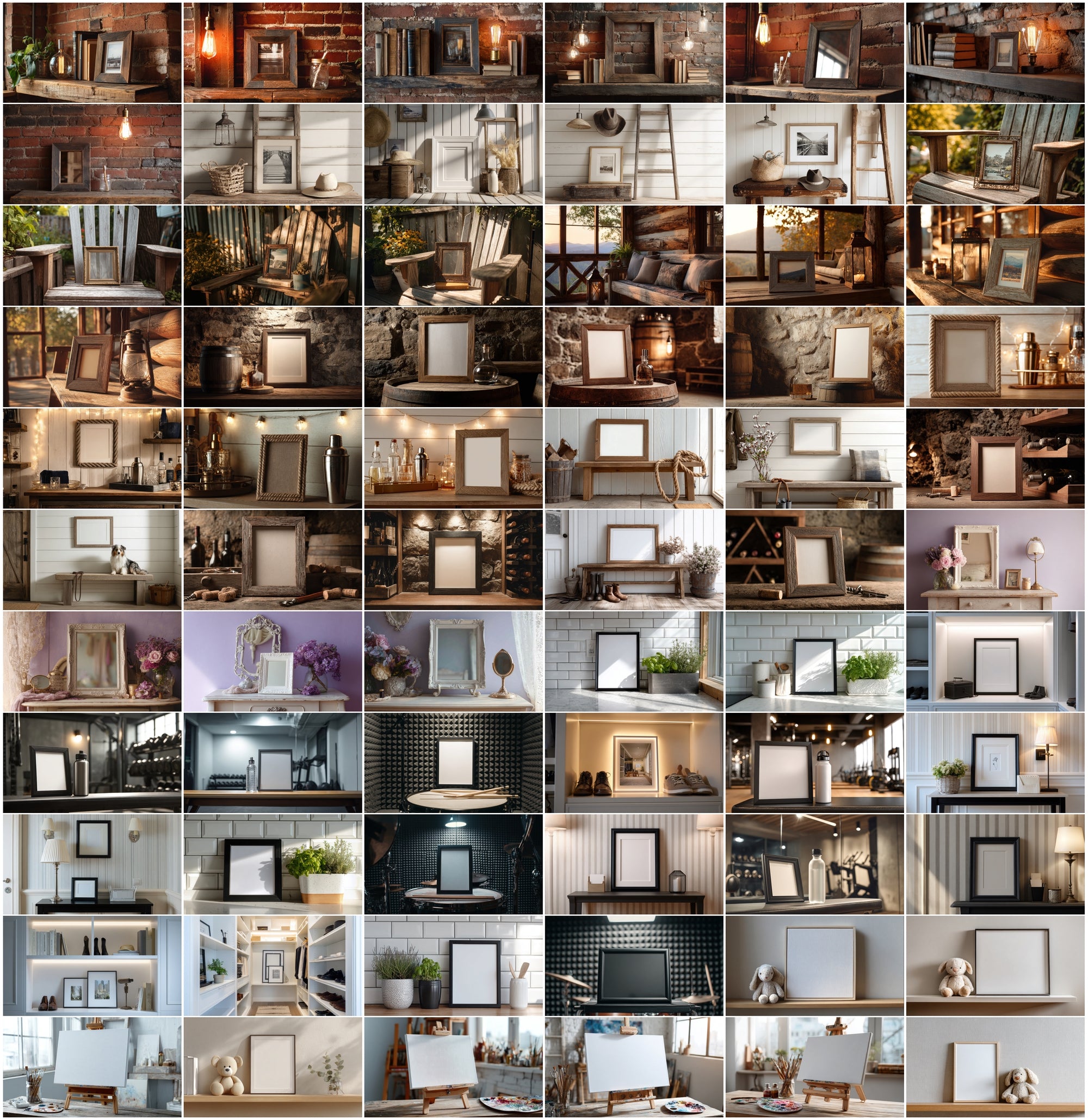 630 Interior Frame Mockups – Realistic Home Decor Settings for Wall Art, Prints & Photos