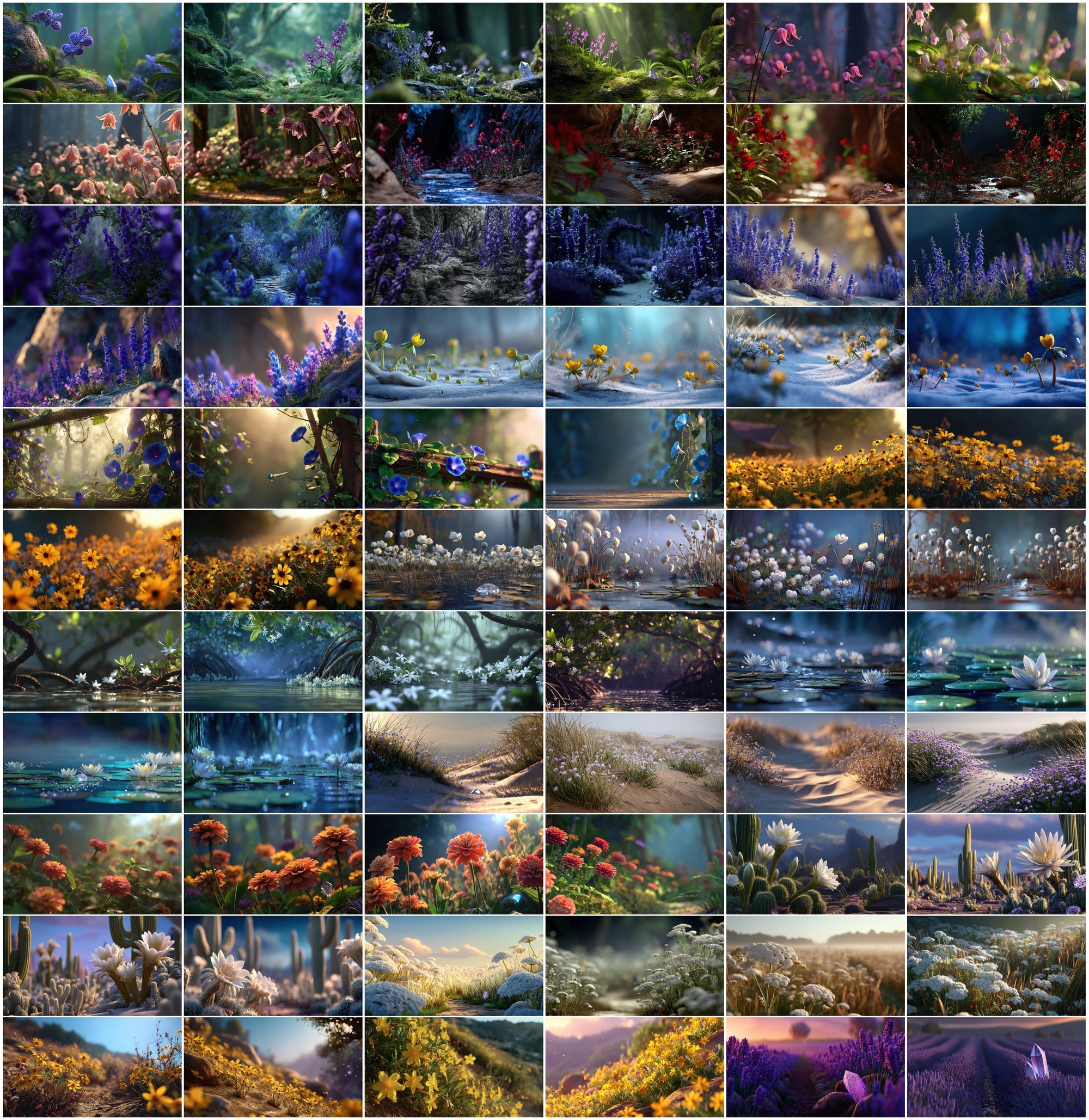 635 Enchanted Floral Landscapes JPG Bundle, Cinematic Wildflower Fields