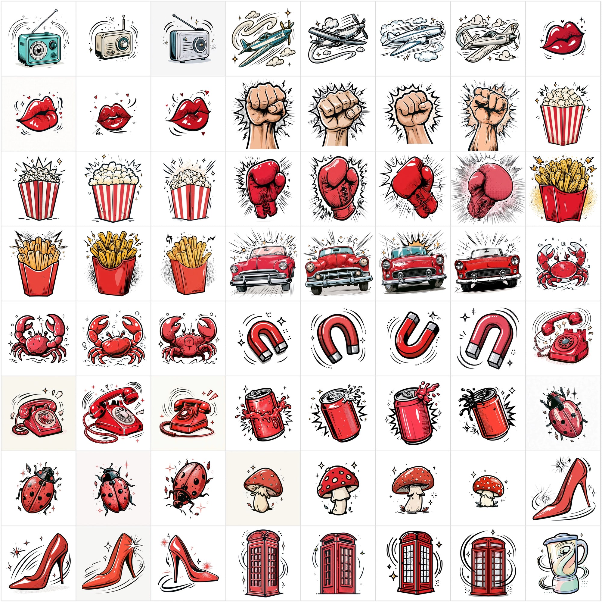635 Retro Comic Clipart Bundle | Pop Art Comic Illustrations, 4000x4000 JPG, Commercial Use Digital Images