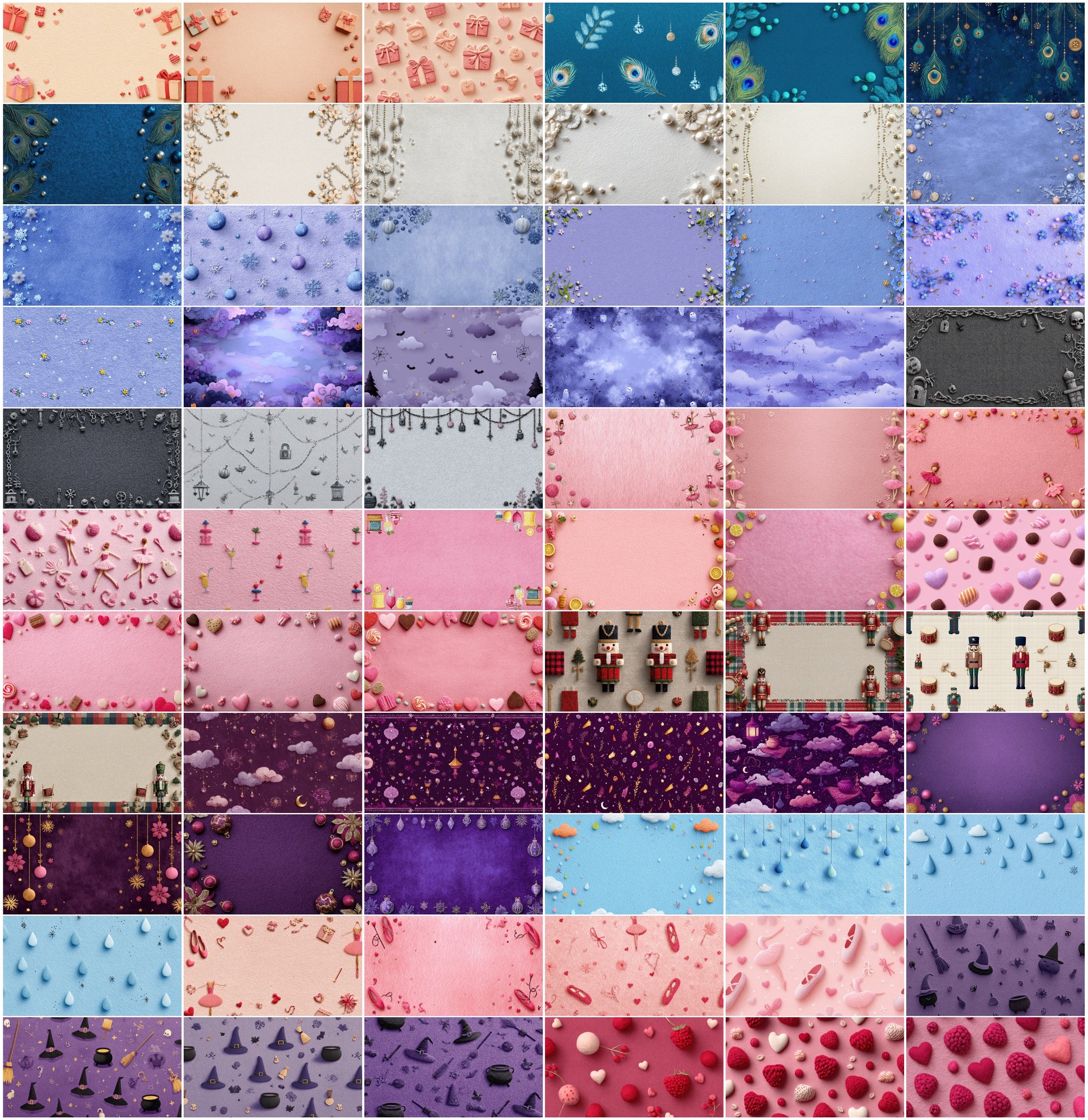 630 Holiday Backgrounds Cute Felt Style | Christmas Halloween Easter Valentines