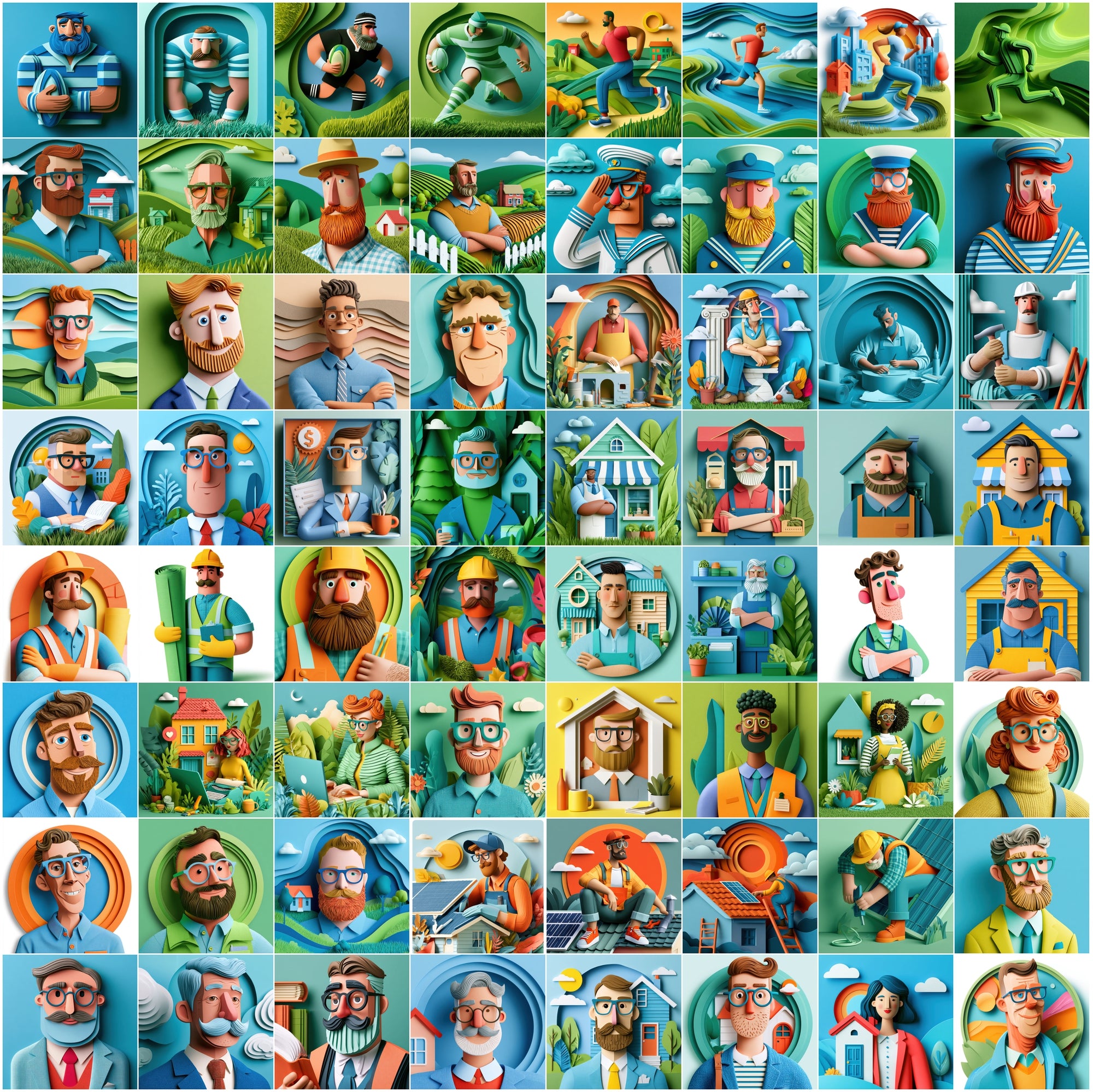 630 Layered Paper Cut Professional Character Illustrations