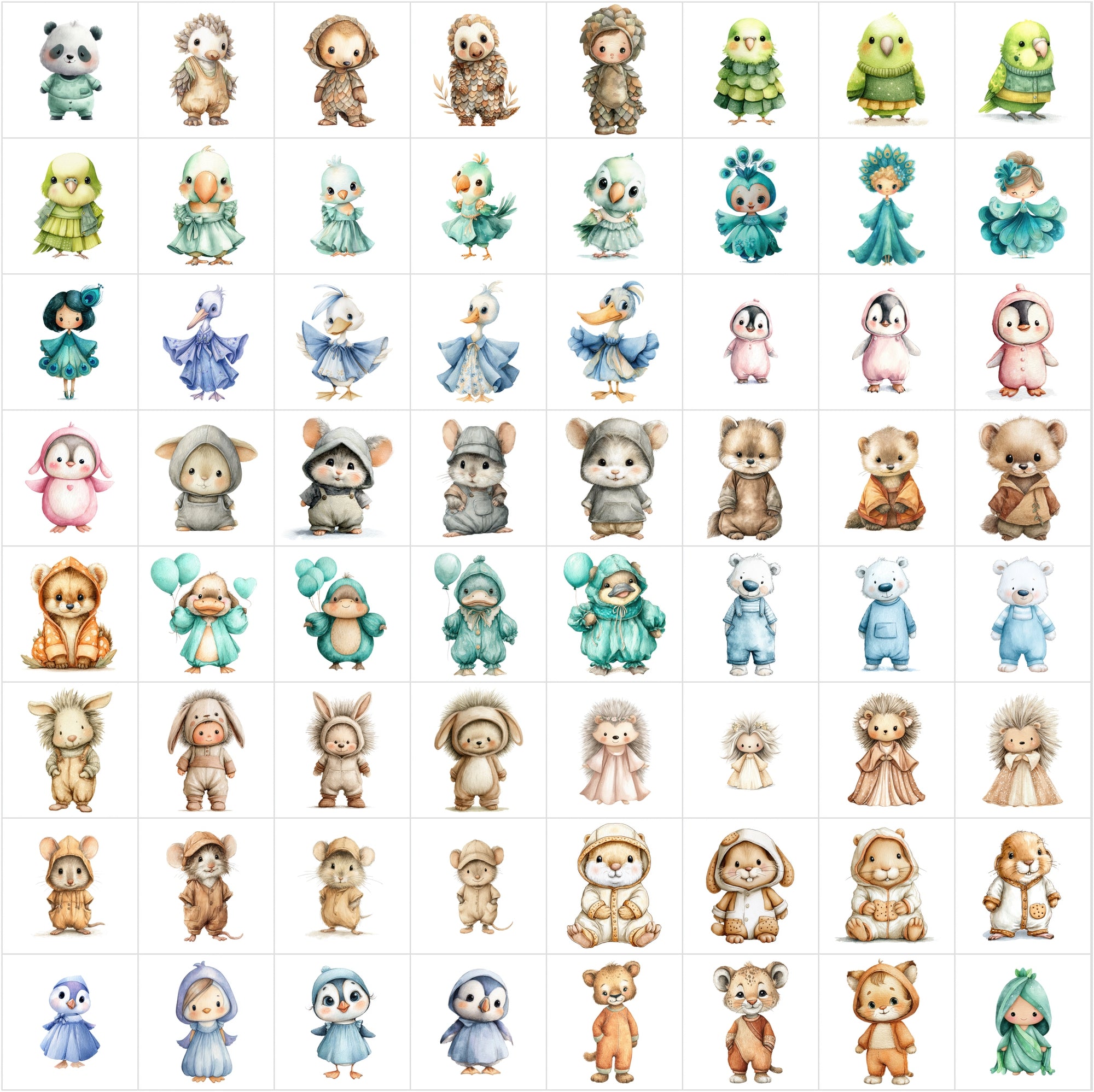 619 Baby Animal Watercolor Clipart Bundle | Cute Pastel Nursery & Baby Shower Illustrations