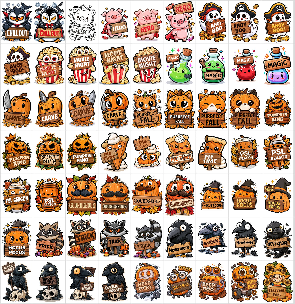 625 Cute Halloween Cartoon Illustrations Bundle – Bold Vector-Style Clipart