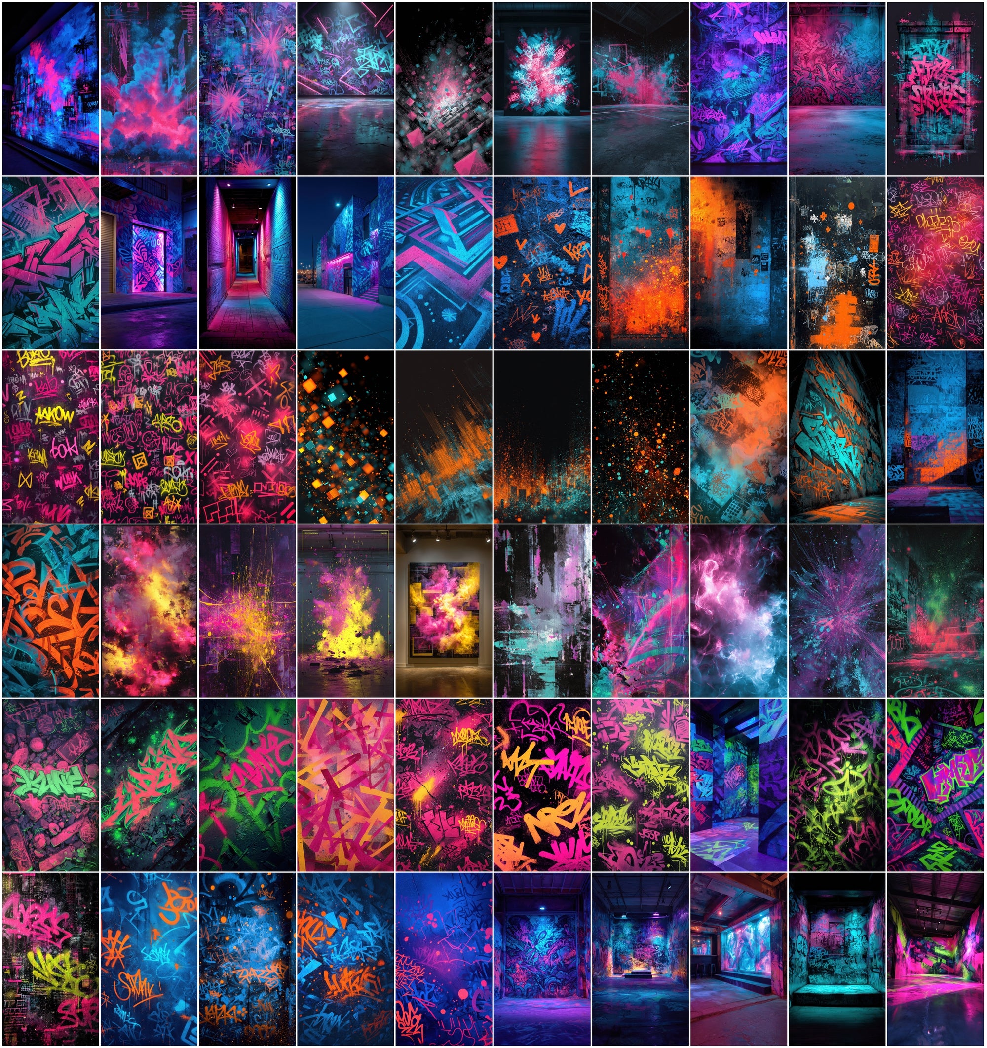 635 Neon Graffiti Wall Backgrounds - Blacklight UV Fluorescent Street Art