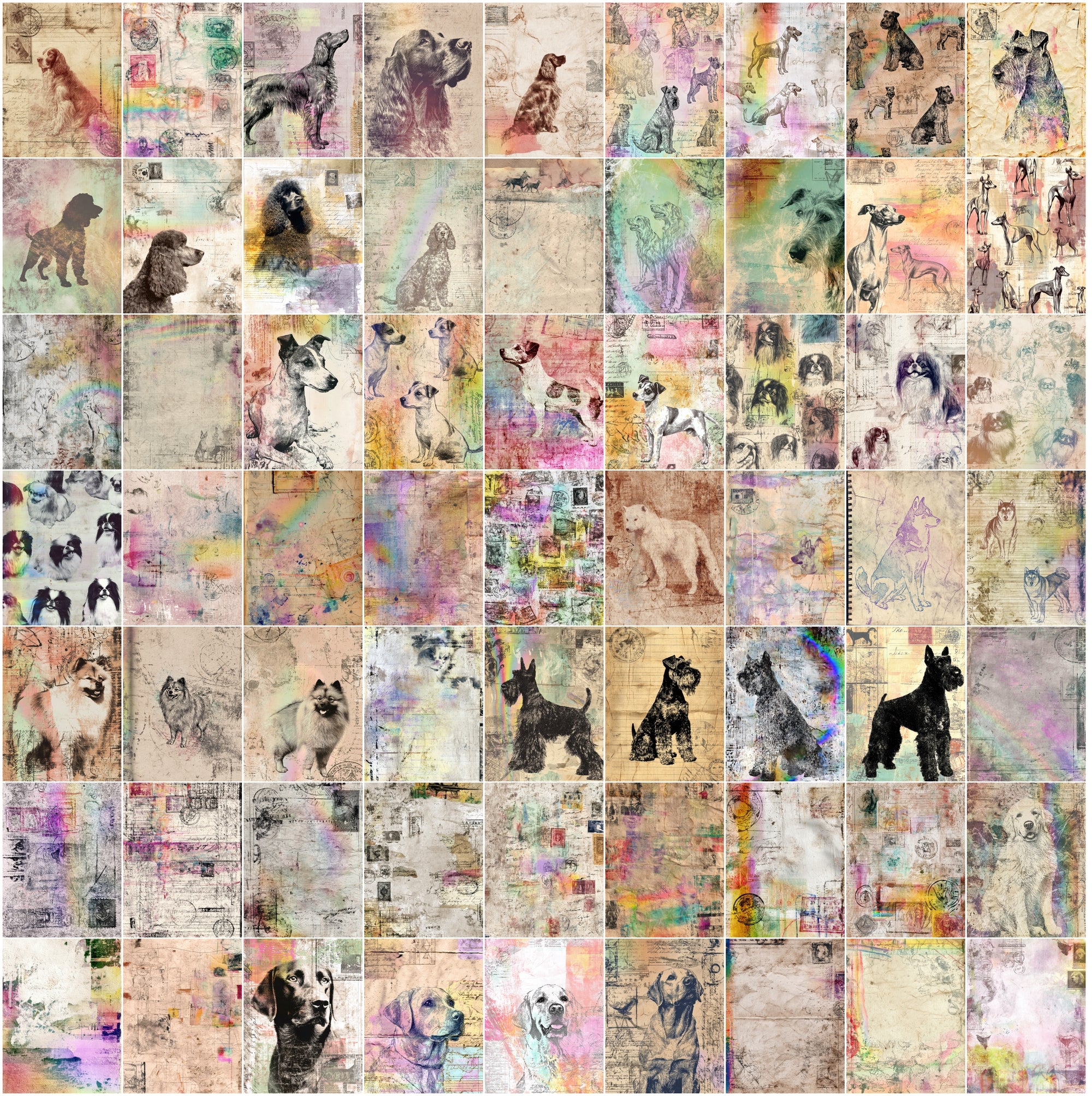 650 Dog Junk Journal Pages, Vintage Breed Ephemera, Messy Collage Scrapbook Paper