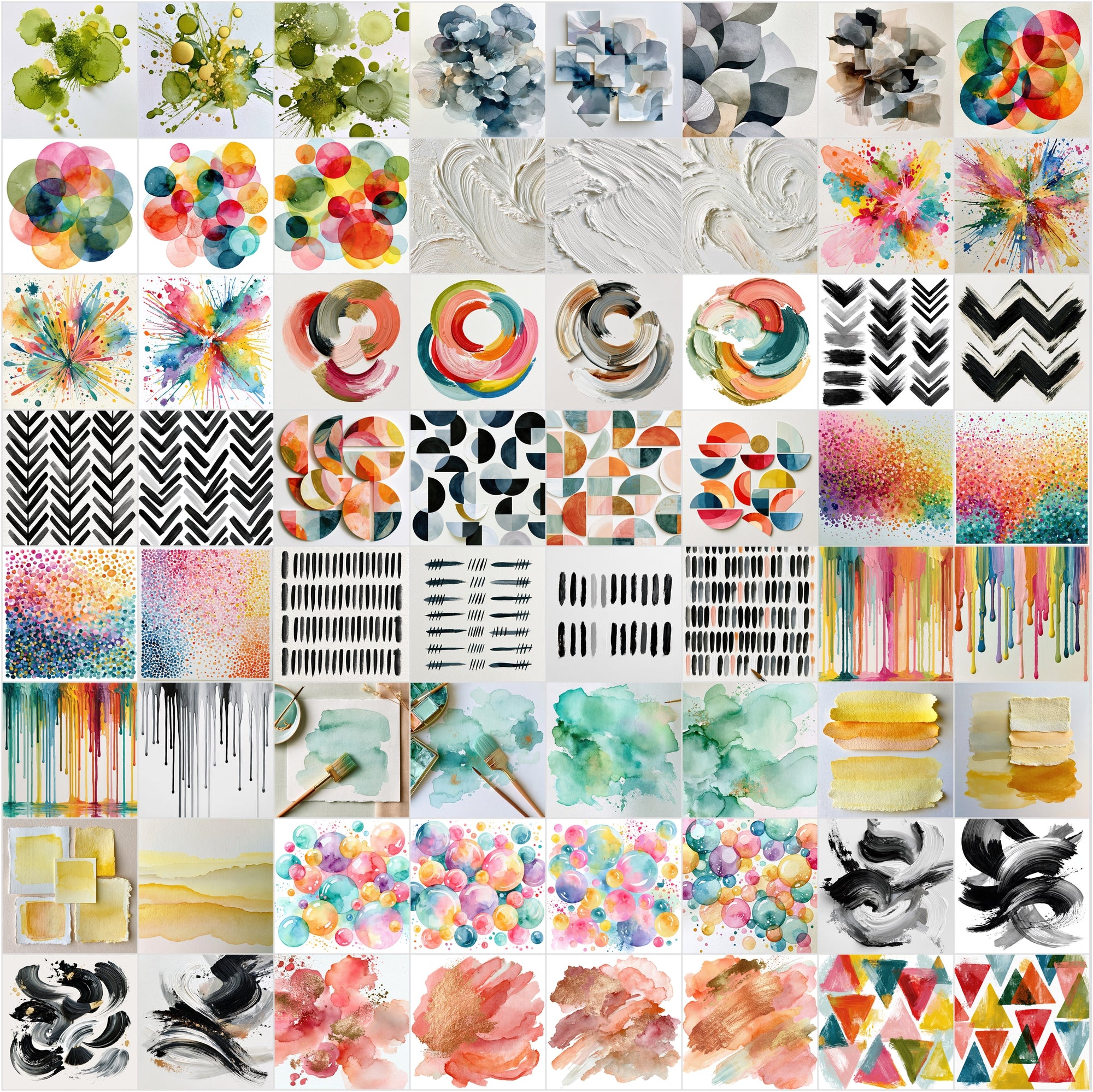 620 Watercolor Graphic Elements Clipart Bundle | Abstract Ink Brushstrokes, Splatters & Washes