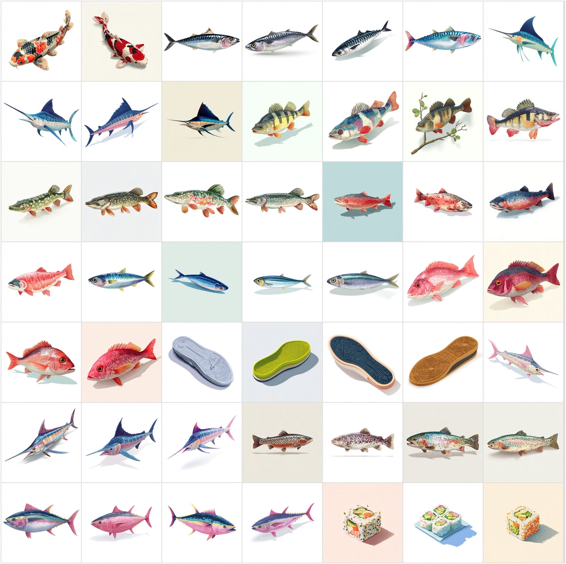 400 Flat Isometric Seafood & Sushi Illustrations