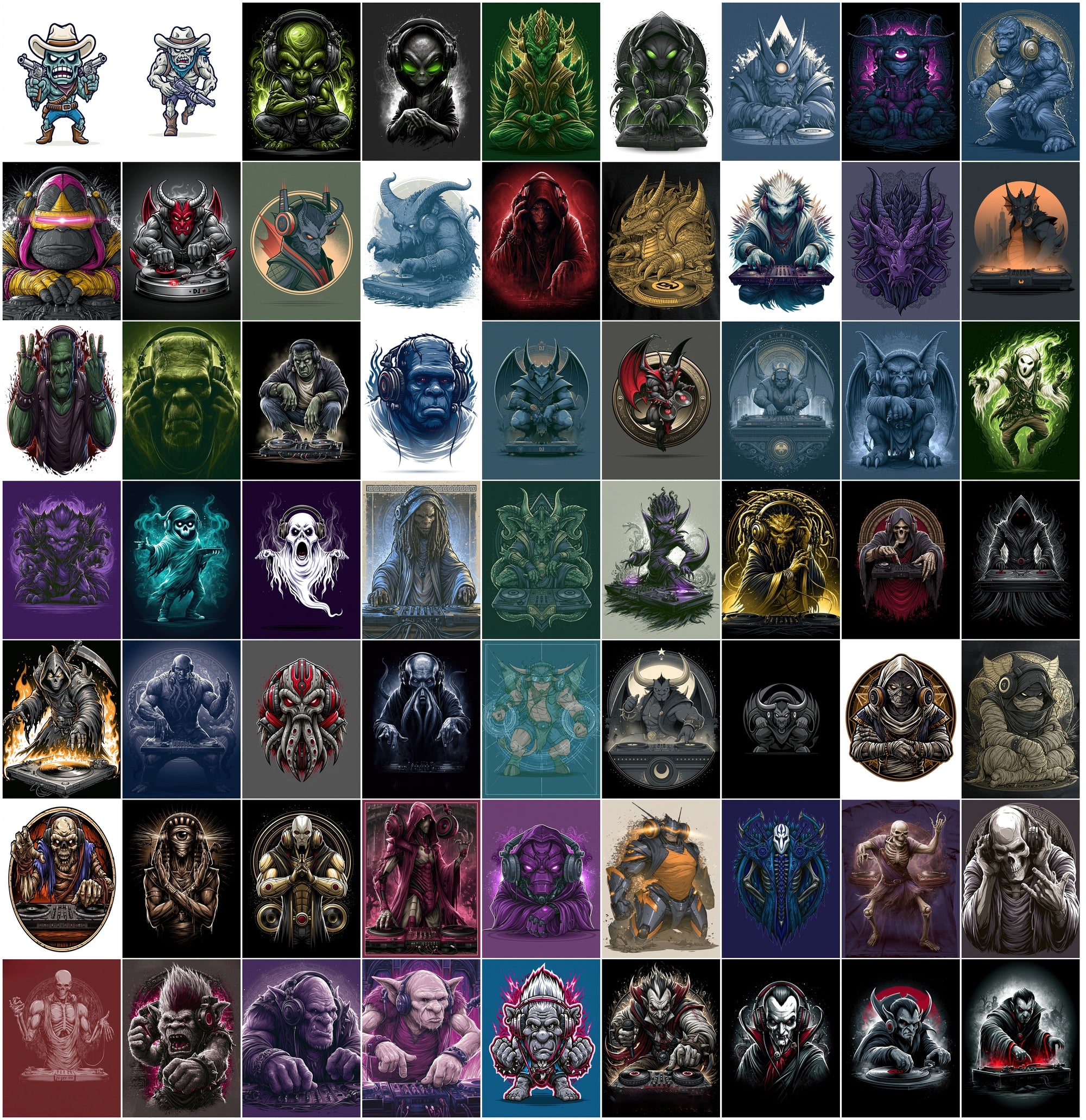 610 Monster Mashup T-Shirt Designs Bundle | Bold Graphic Character Illustrations