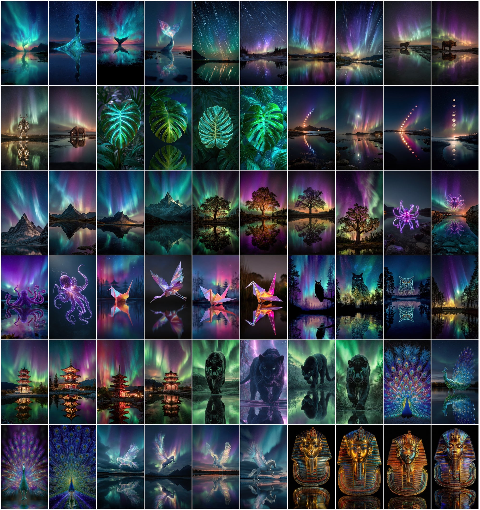 630 Aurora Borealis Celestial Images Bundle | Neon Northern Lights Galaxy Art