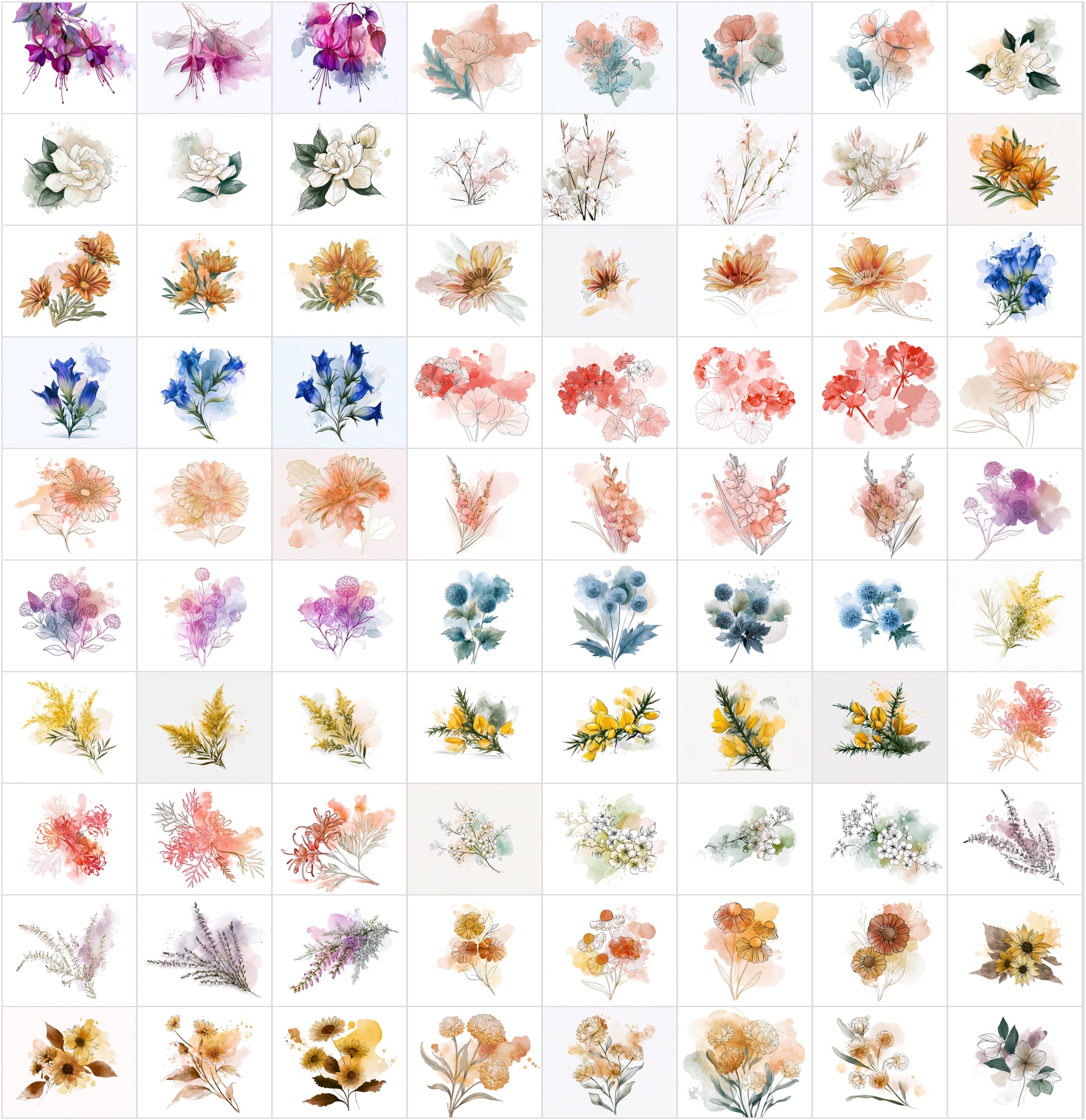 Watercolor Flower Clipart Bundle, 1140 Botanical JPG Images with Commercial License