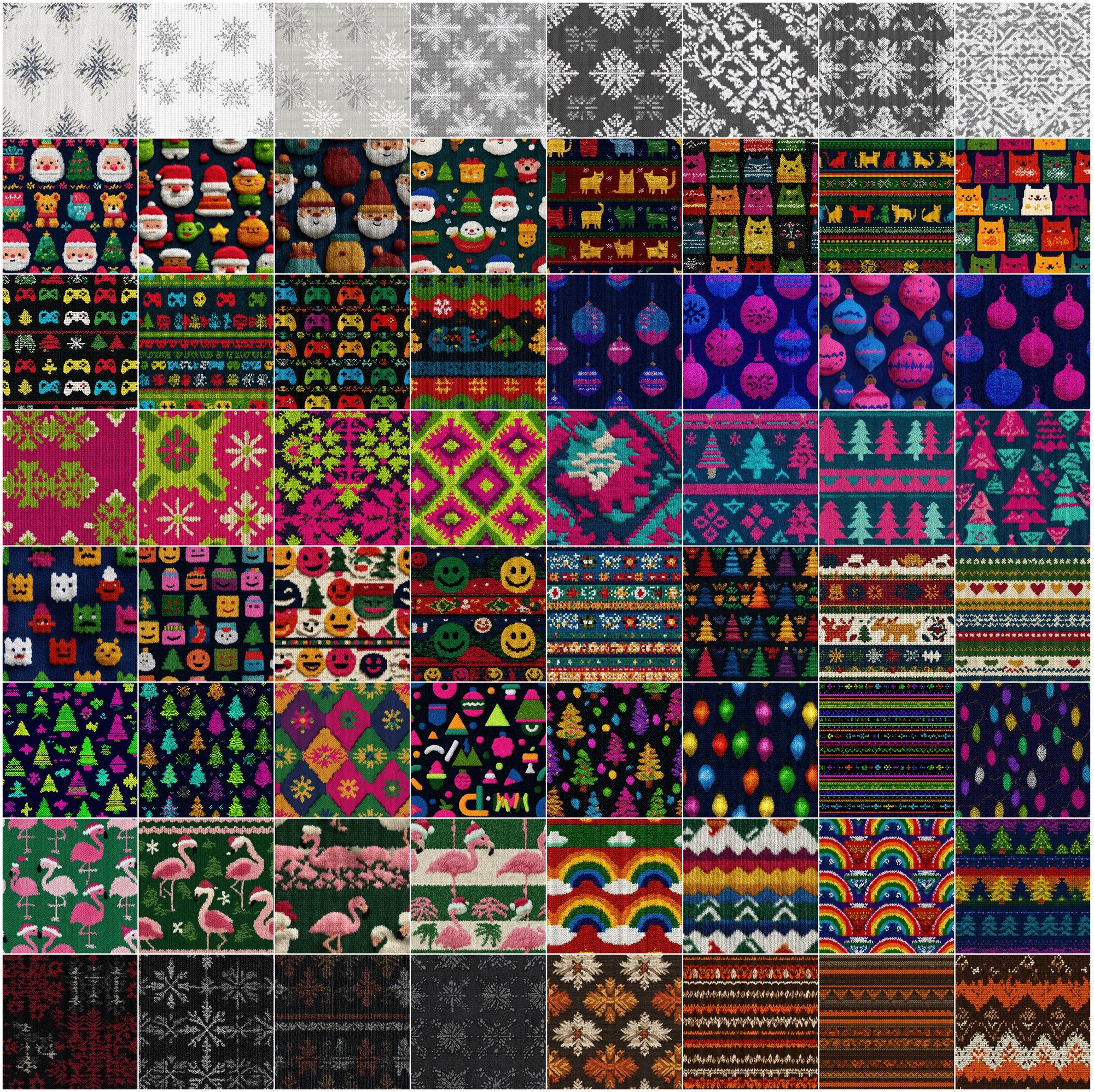 640 Seamless Christmas Knit Patterns, JPG + PAT, Holiday Sweater Textures with Commercial License