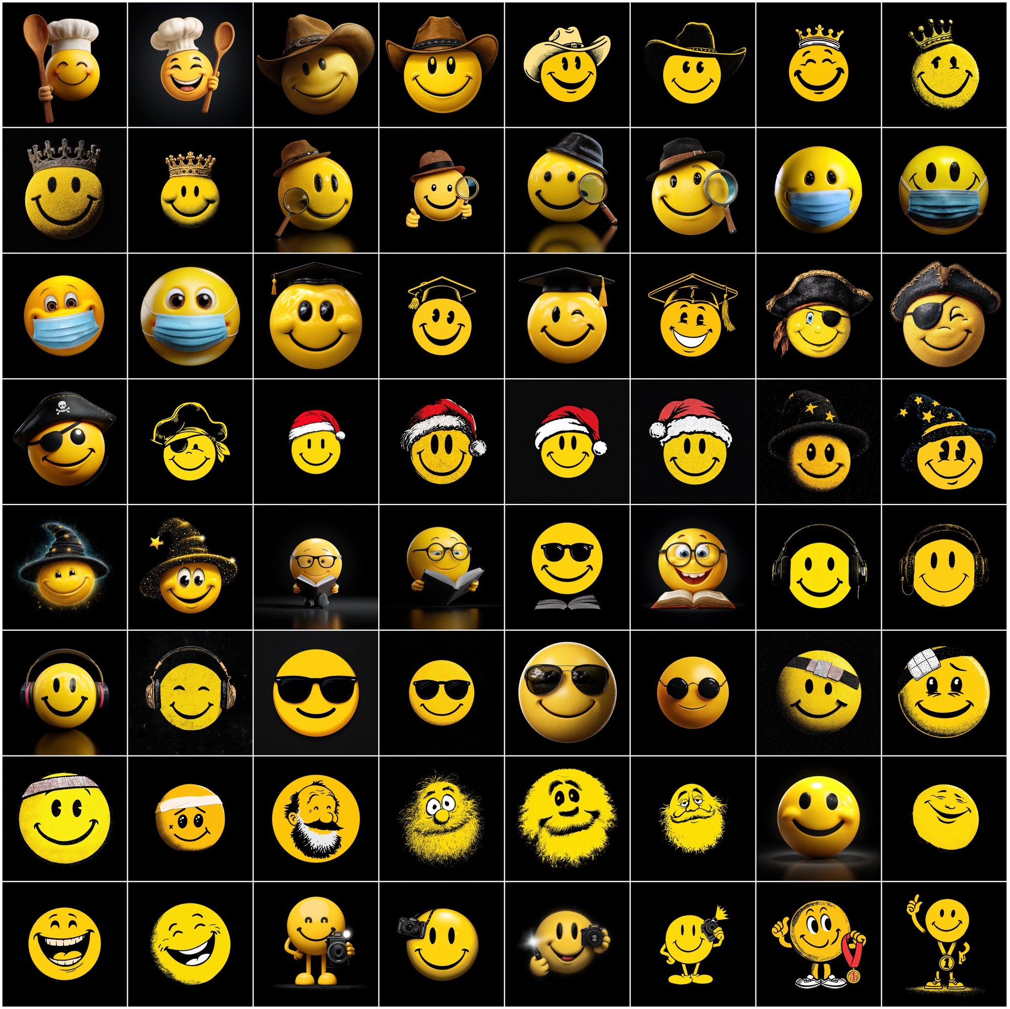 630 Yellow Emoticon Clipart Illustrations Bundle for Commercial Use