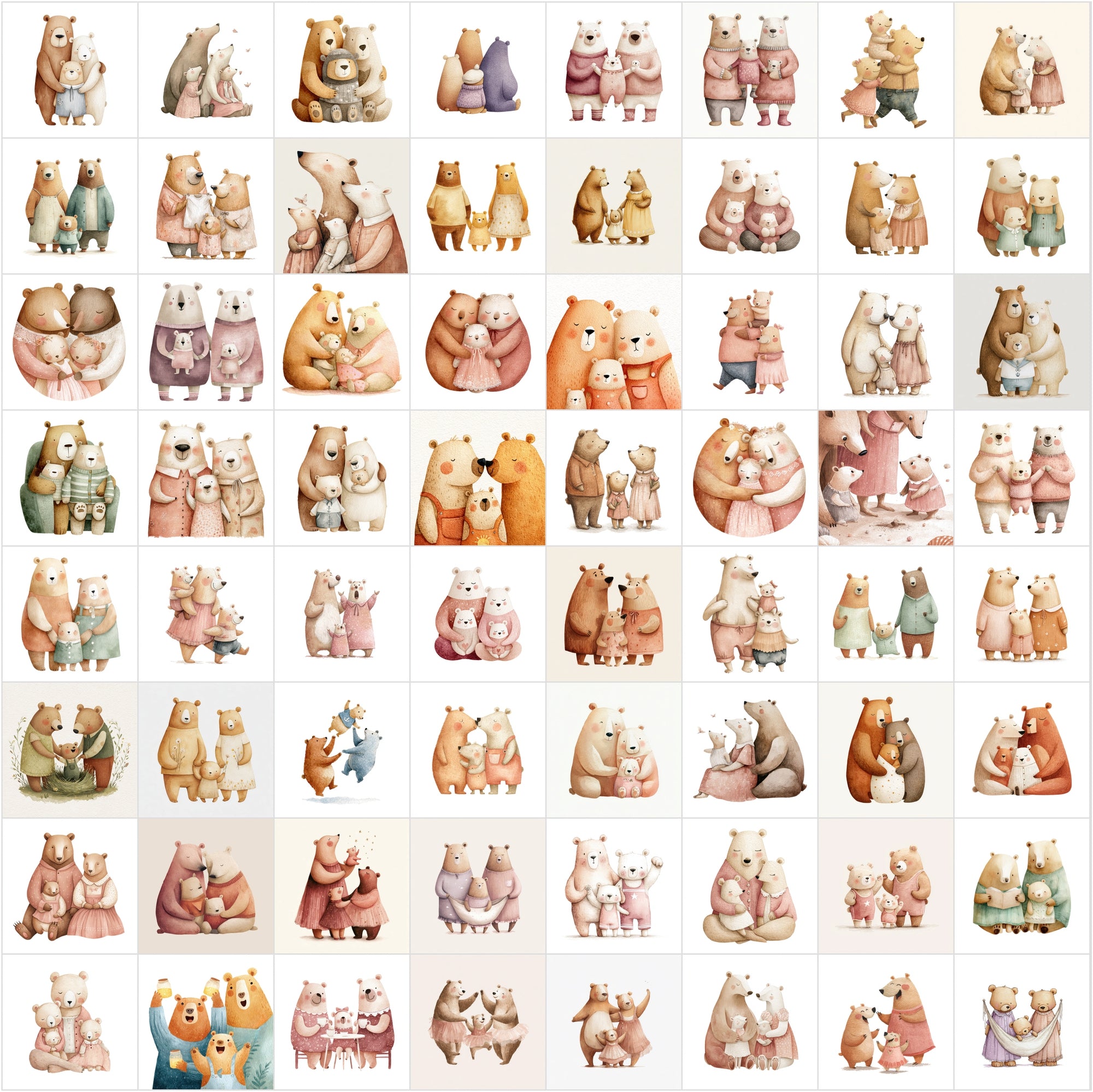 635 Scandinavian Bear Family Watercolor Illustrations | Nursery Wall Art Clipart | Whimsical Storybook Bears