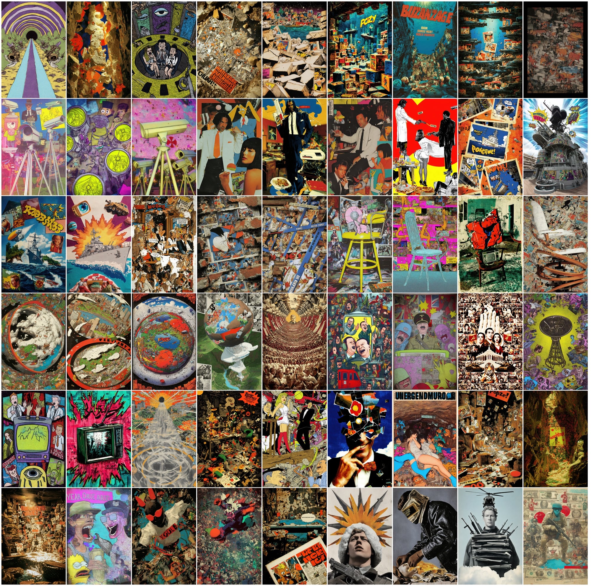 500 Strange Retro Sci-Fi Backgrounds | Bizarre Pop-Art Collage JPGs | Glitch, Conspiracy, Vaporwave, Surreal Aesthetic