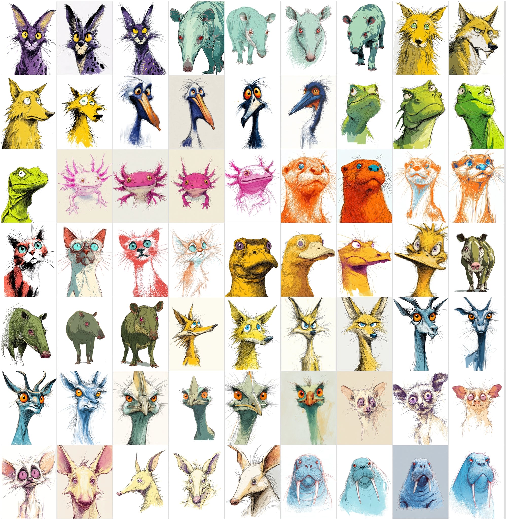 600 Quirky Animal Portrait Clipart Bundle | Expressive Cartoon Characters