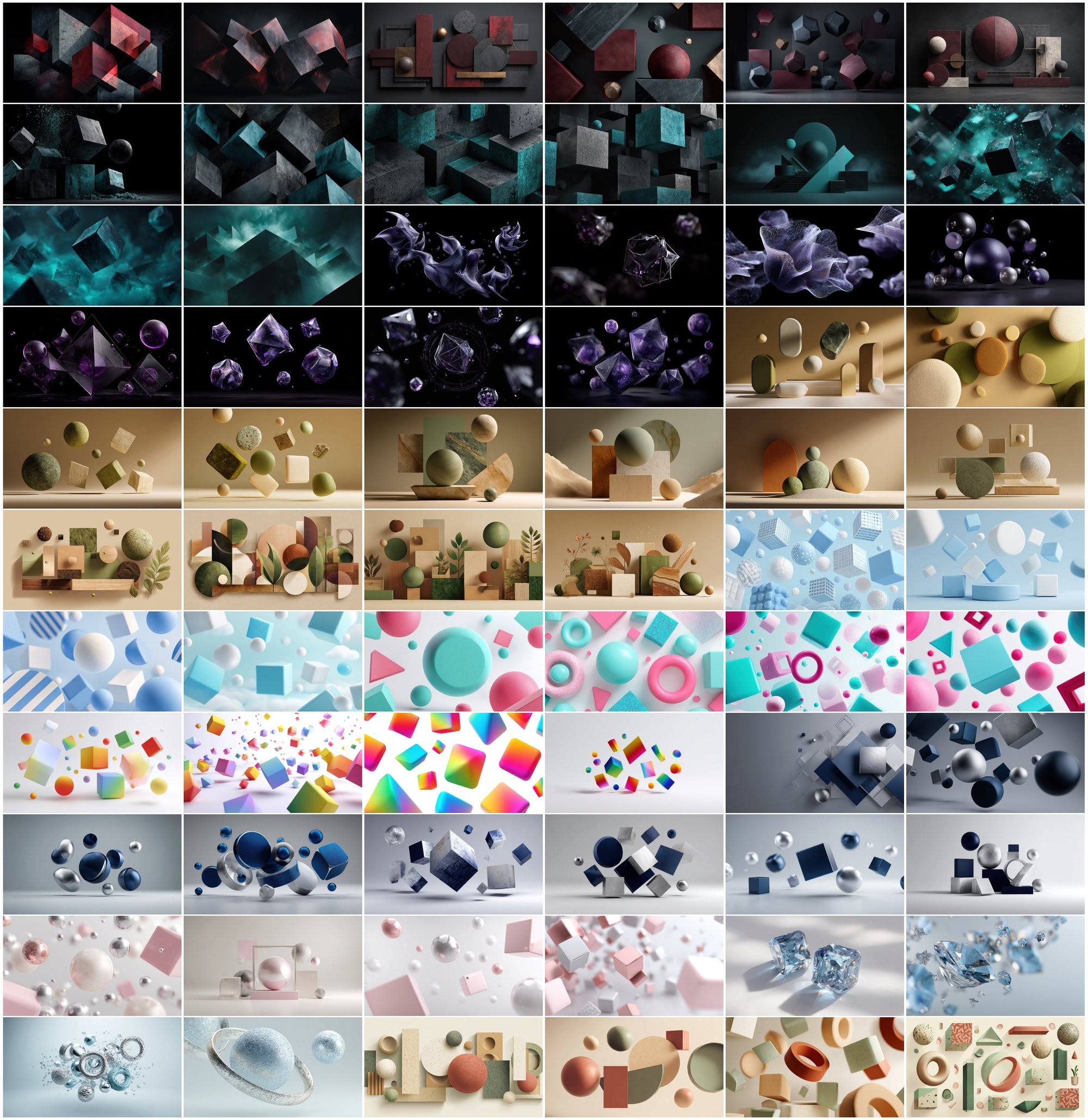 610 Colorful 3D Abstract Backgrounds Bundle | Floating Geometric Shapes