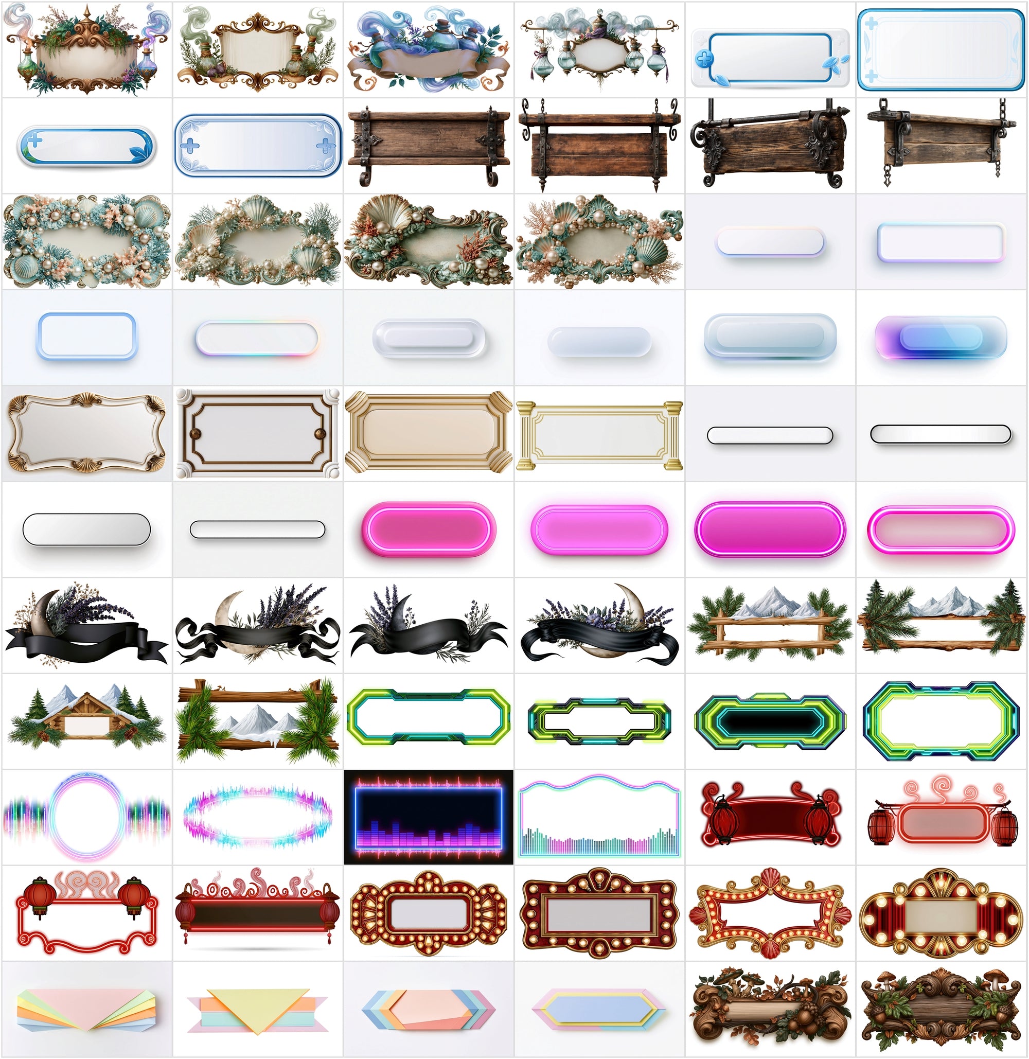 620 Blank Banner Graphics for Text, Printable Design Frames & Decorative Plaques JPG Bundle