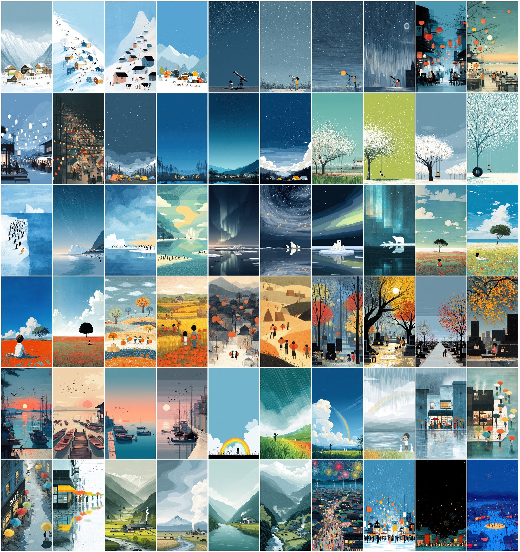 640 Flat Illustration Clipart Bundle – Nature Scenes, Children's Book Art, Commercial License,