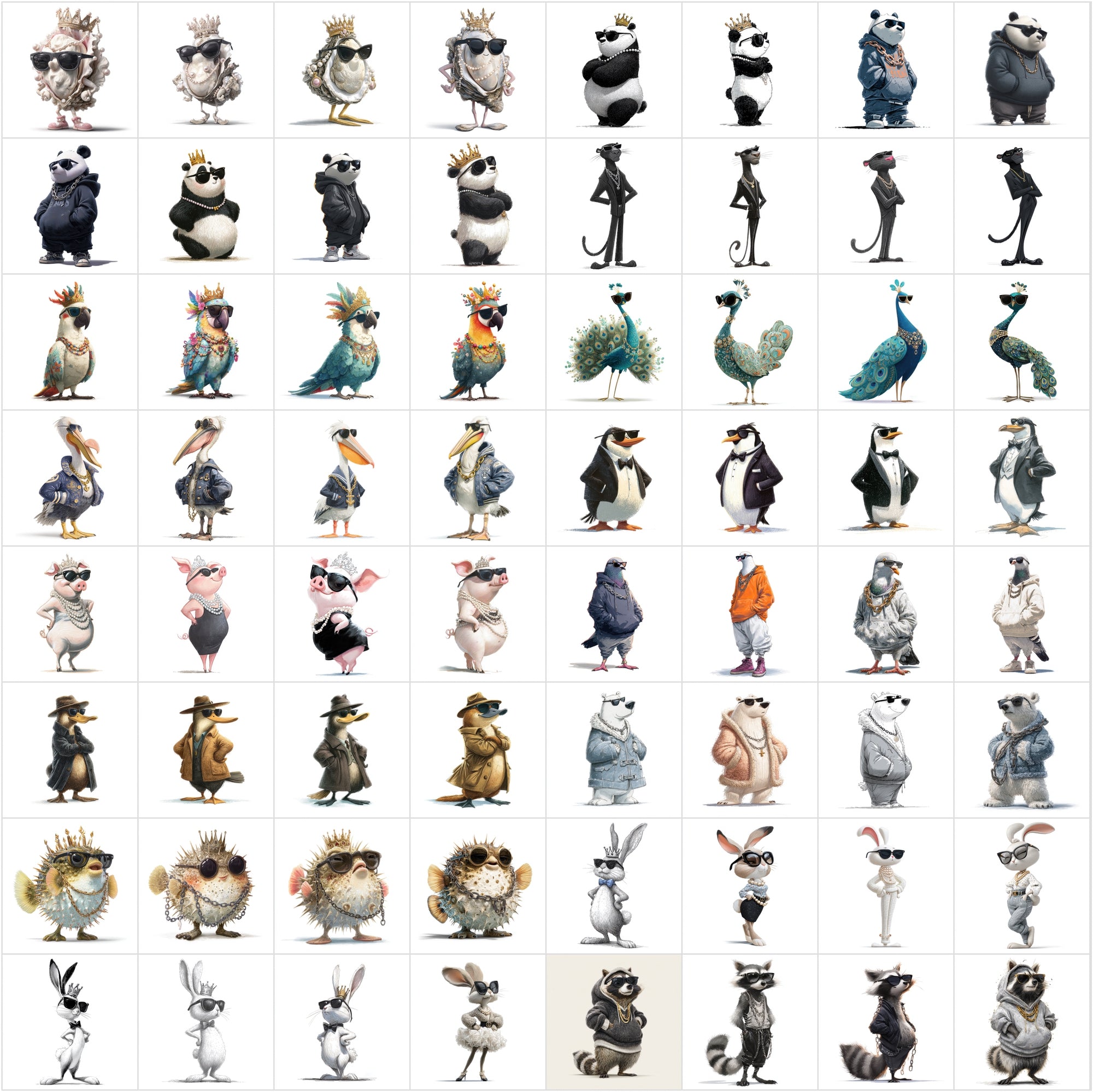 615+ Animal Clipart Mega Bundle, High-Res JPGs, Commercial Use, Vibrant Cartoon Animals for Sublimation, Stickers & Web Design