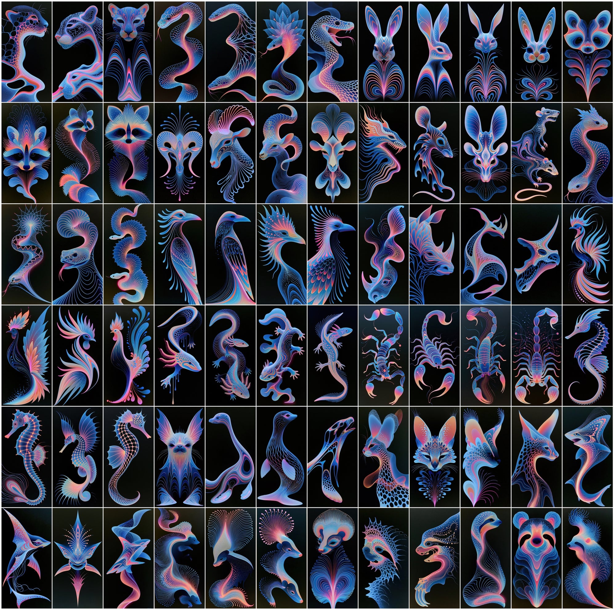 620 Liquid Chrome Animals Bundle | Neon Magenta Macro Art