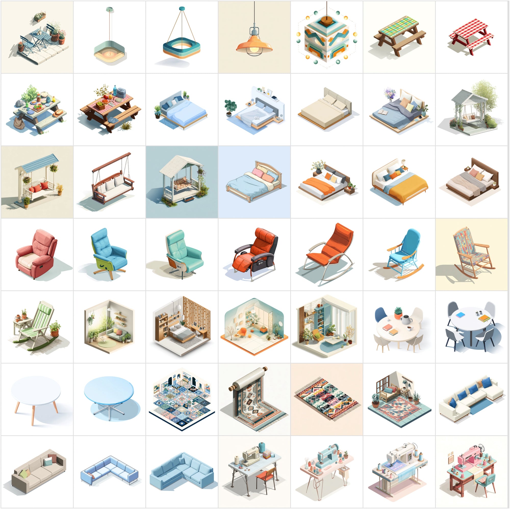 427 Isometric Furniture Illustrations