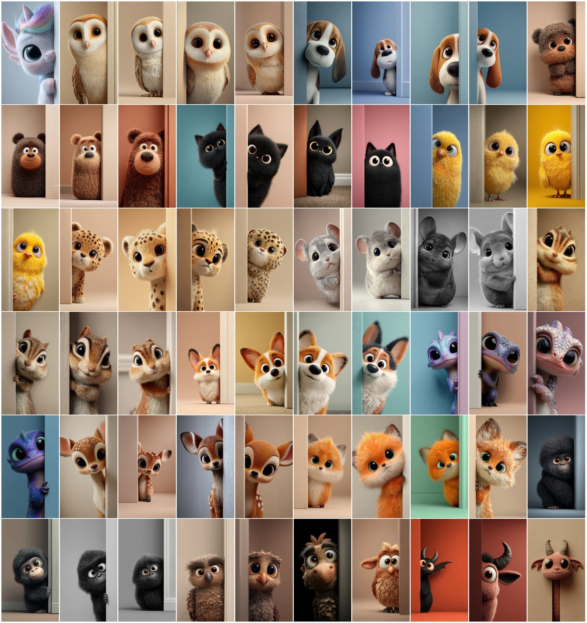 600 Cute 3D Peeking Animals Bundle | Cartoon-Style Characters