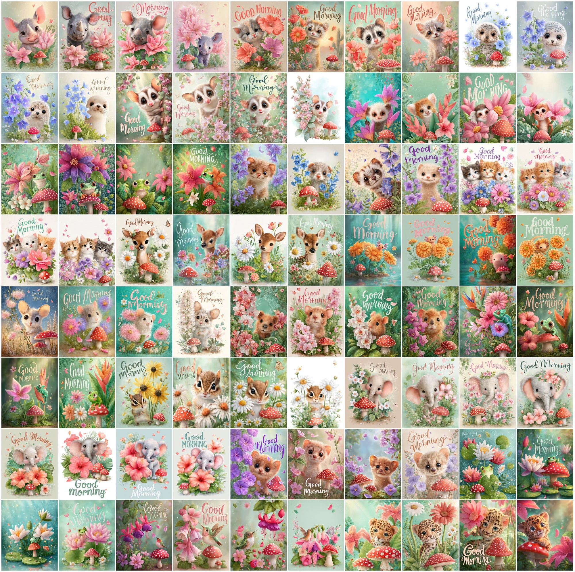 635 Whimsical Animal & Flower Images, High-Res Digital Download