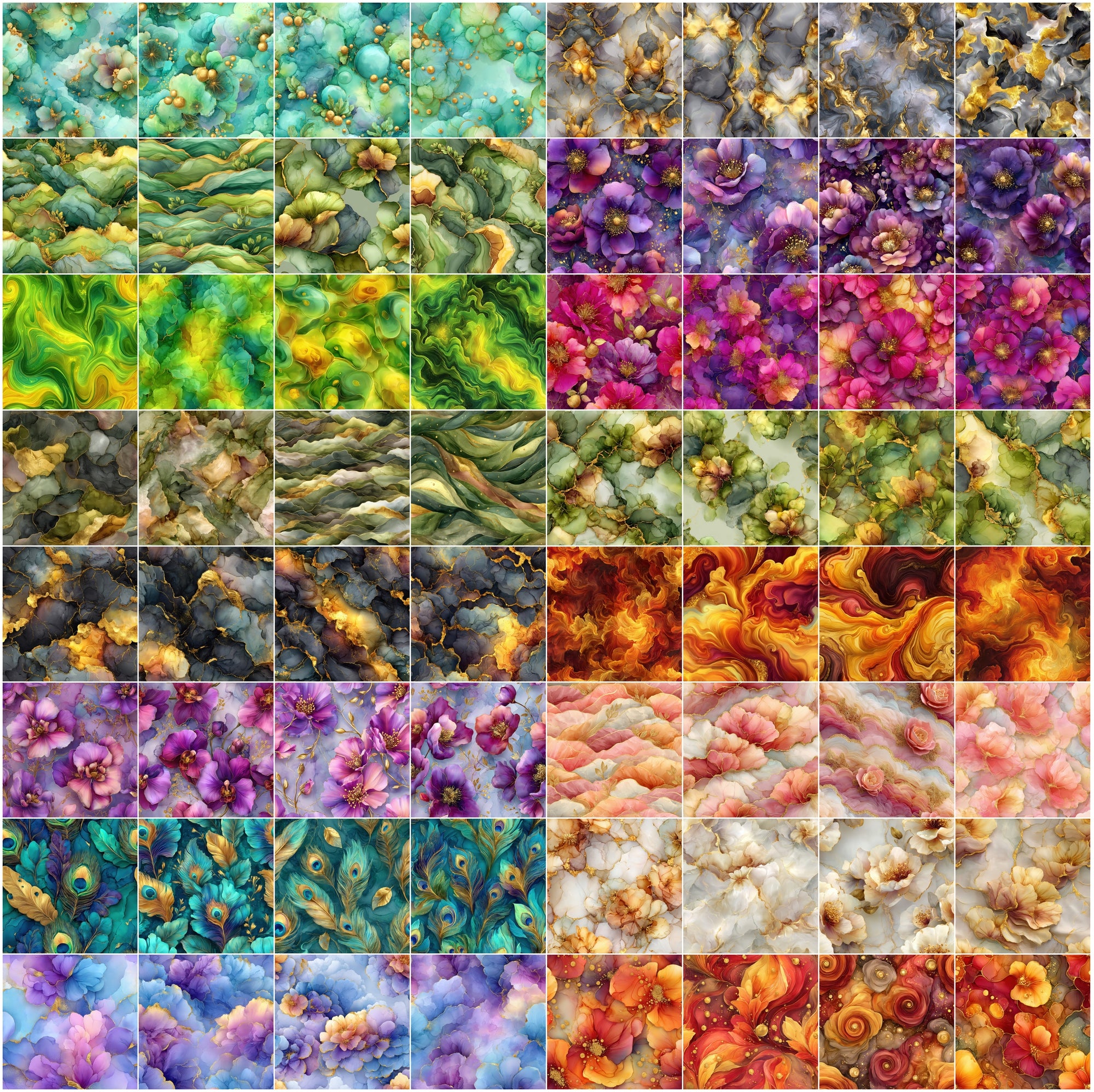 632 Seamless Abstract Ink Patterns Bundle with Gold Veins | Luxury Fluid Backgrounds