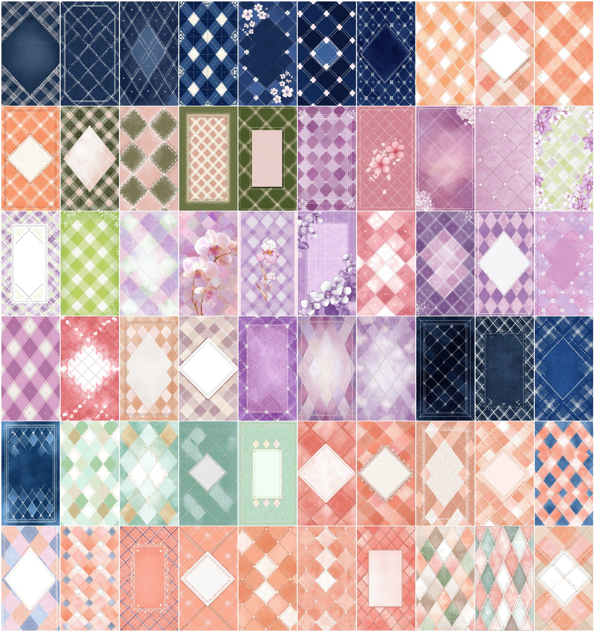 615 Cute Journal Backgrounds Bundle – Pastel Checkered Digital Papers, Aesthetic Scrapbook Pages, Dreamy Crayon Texture JPG Pack