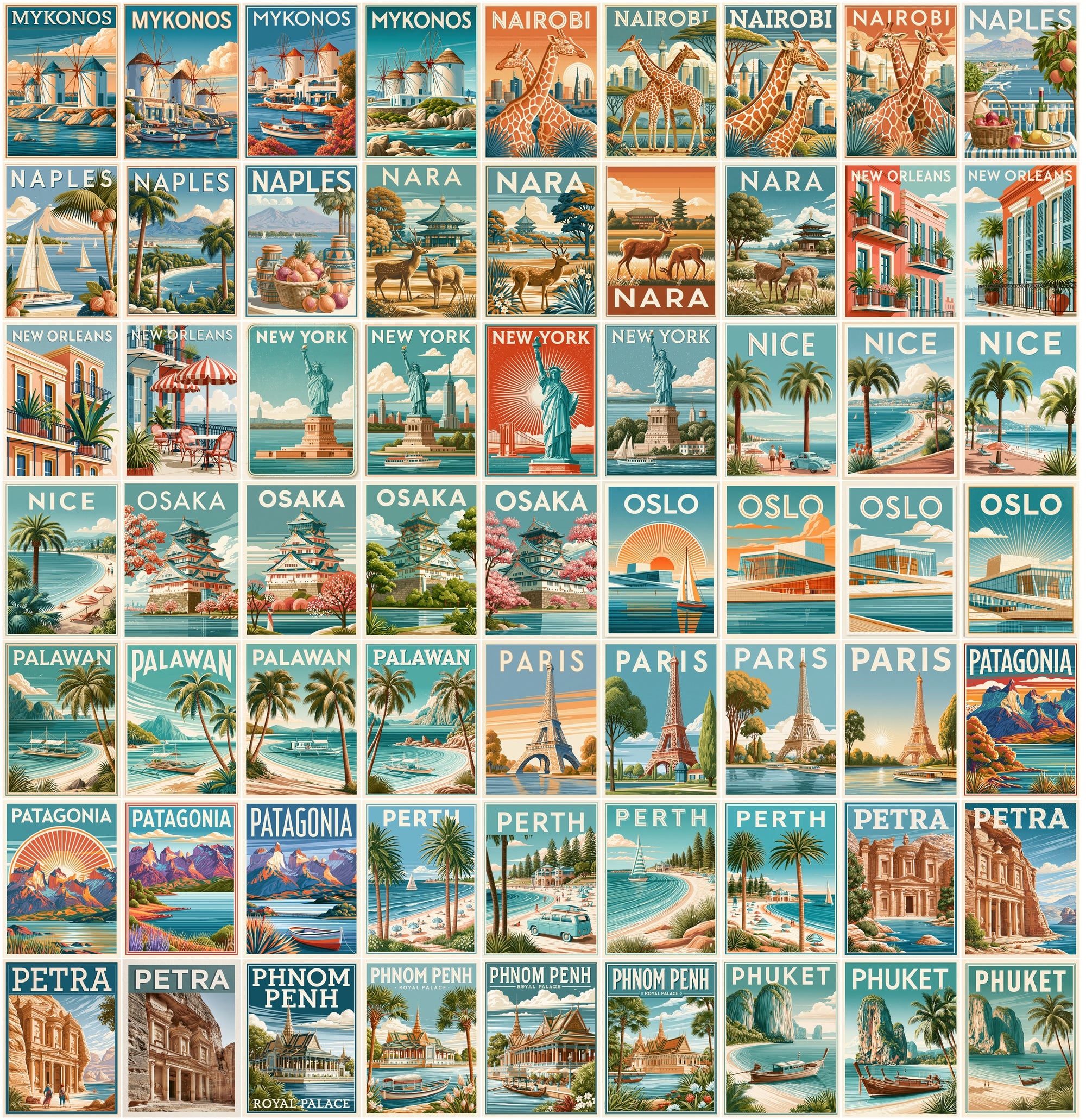 635 Vintage Travel Postcards Bundle, Printable City Posters, Retro Landmark Wall Art