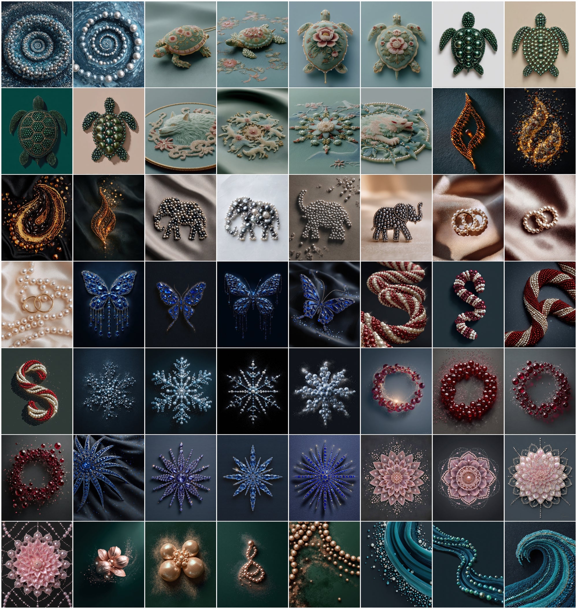 700 Pearl Art Images Bundle, Luxury Flatlay Mandala & Animal Silhouettes