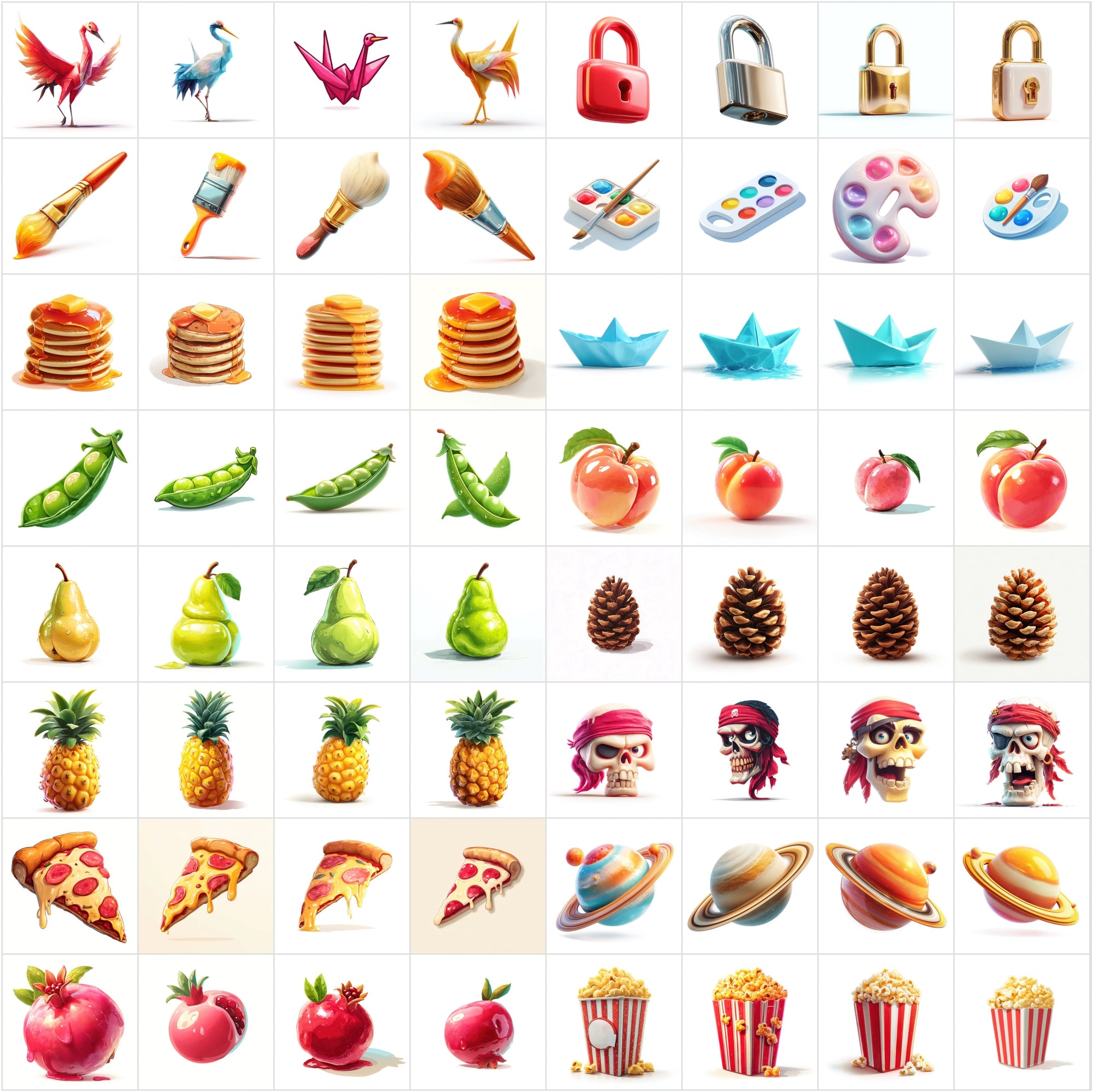 Cartoon Icon Clipart Bundle – 630 Cute JPG Icons for Crafts, POD, Stickers & Digital Designs