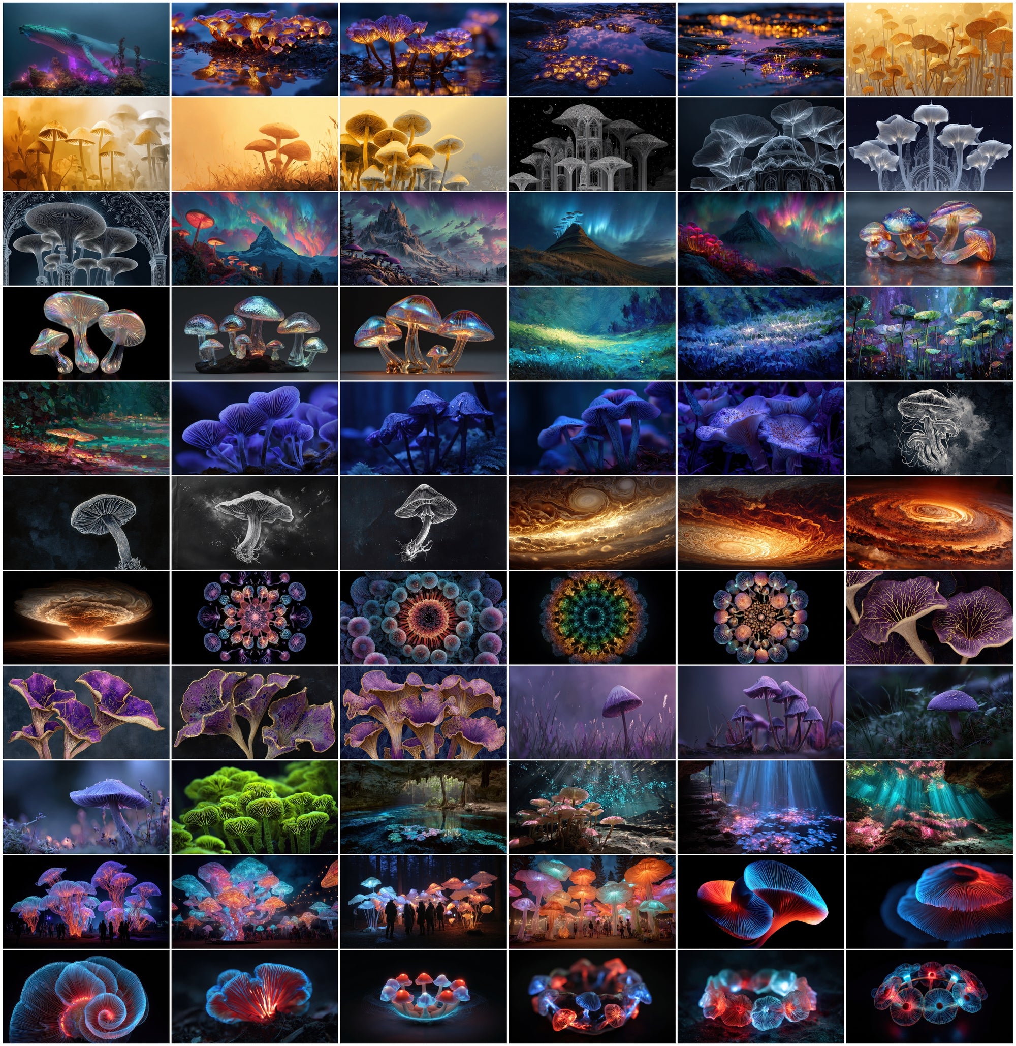 950 Psychedelic Mushroom Images Bundle – Bioluminescent Neon Art Pack