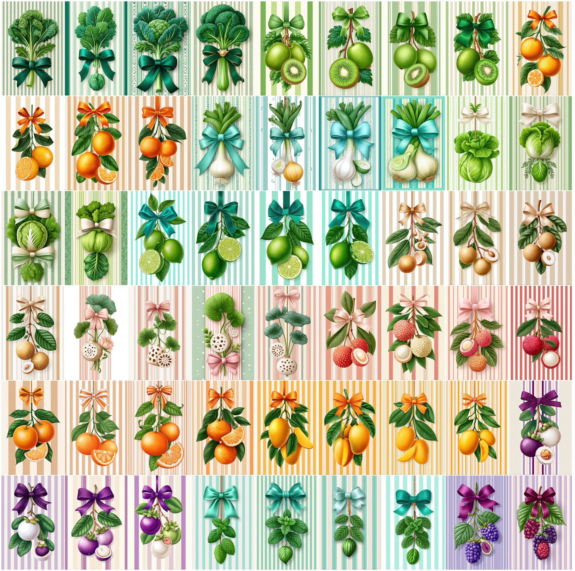 630 Fruit & Vegetable Farmhouse Illustrations, Hand Drawn Botanical JPG Clipart Bundle