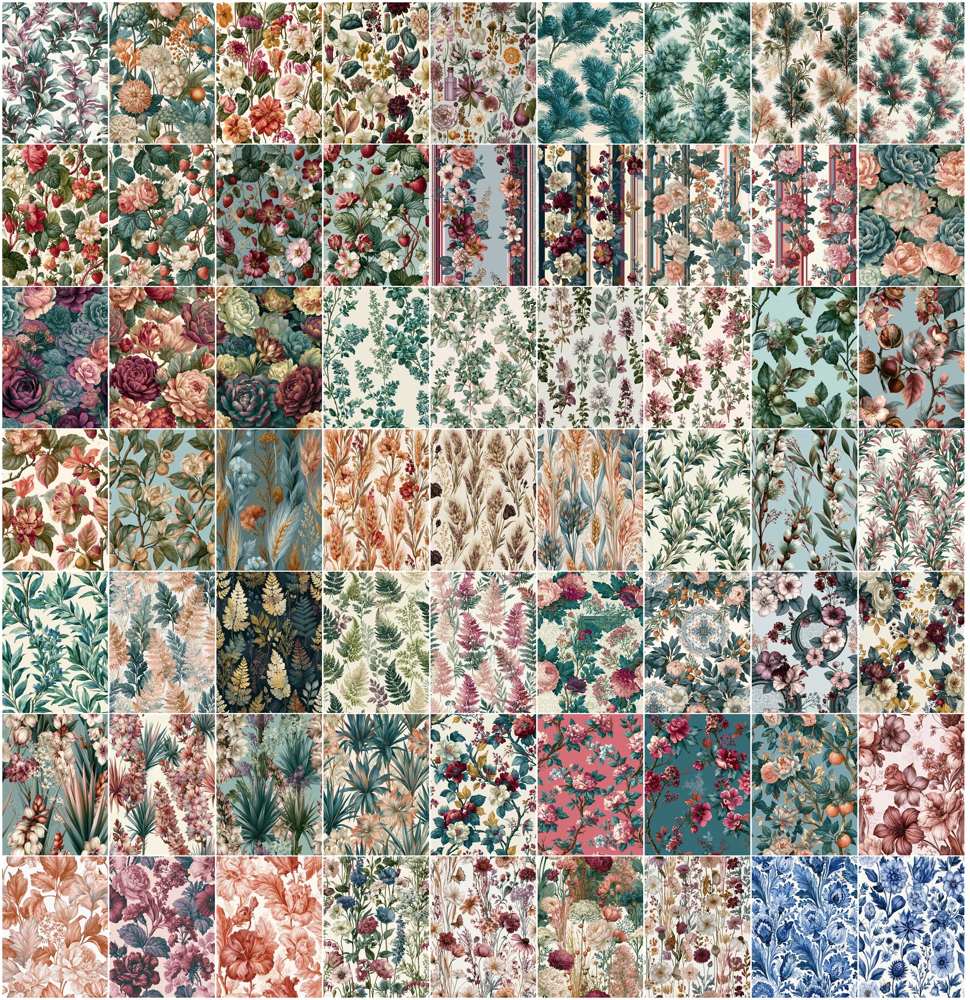 630 Vintage Floral Patterns Bundle | High-Res Botanical Digital Paper Pack