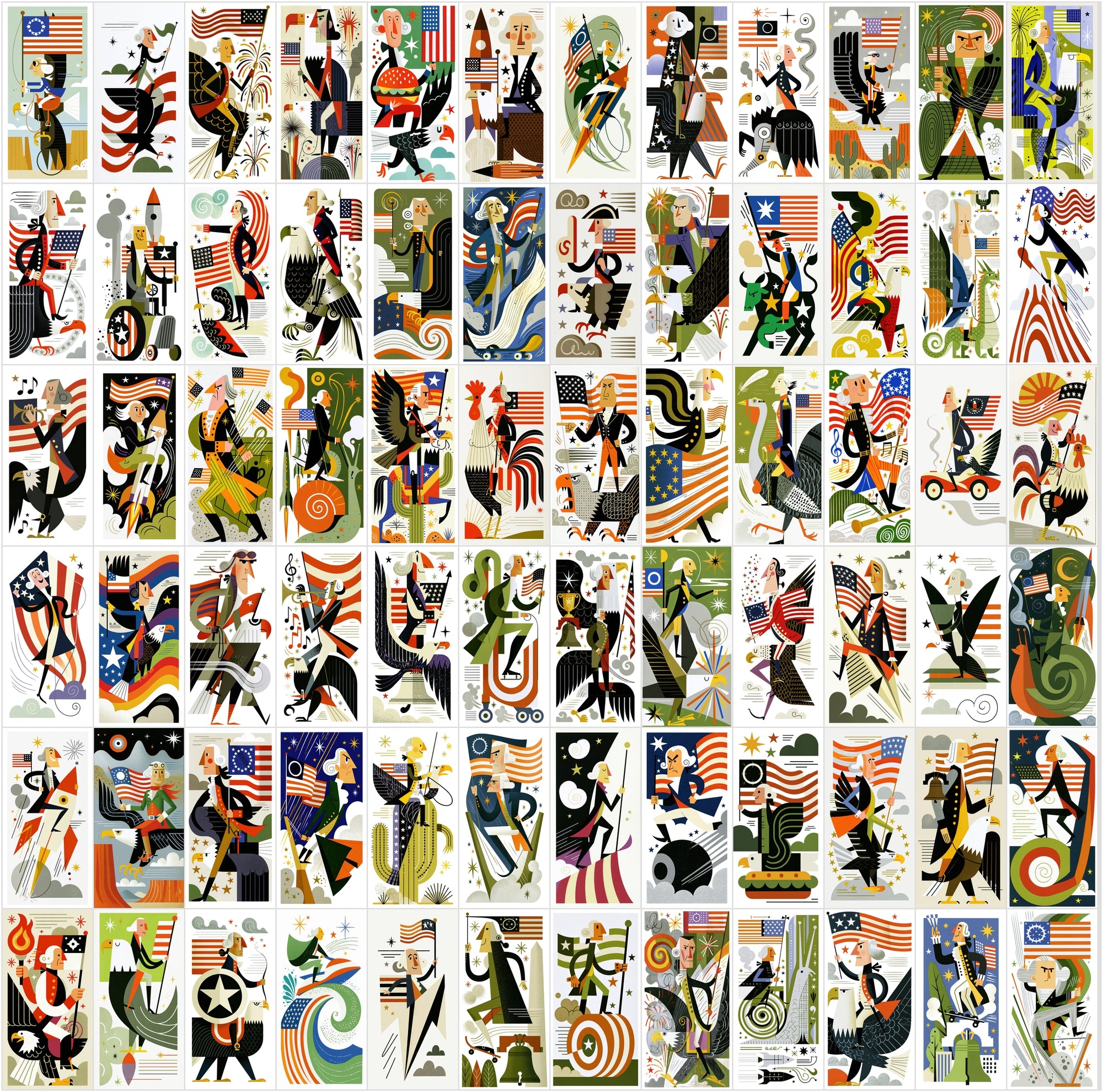 630 Retro Patriotic Cartoon Illustrations, American Eagle Clipart Bundle, Vintage USA JPG Art, Commercial License