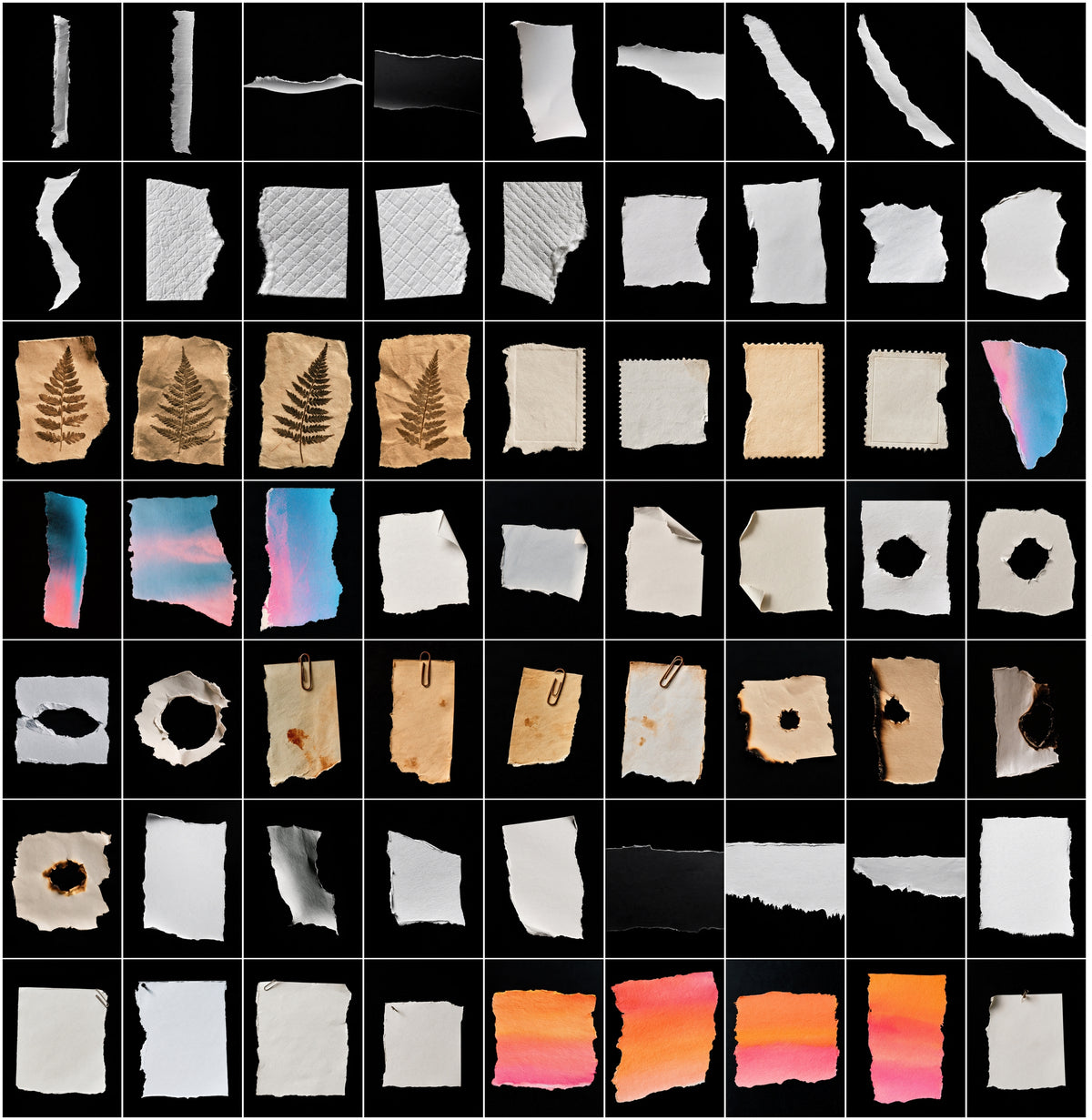 640 Torn Paper Textures Bundle – Ripped Paper Edges & Collage Scraps